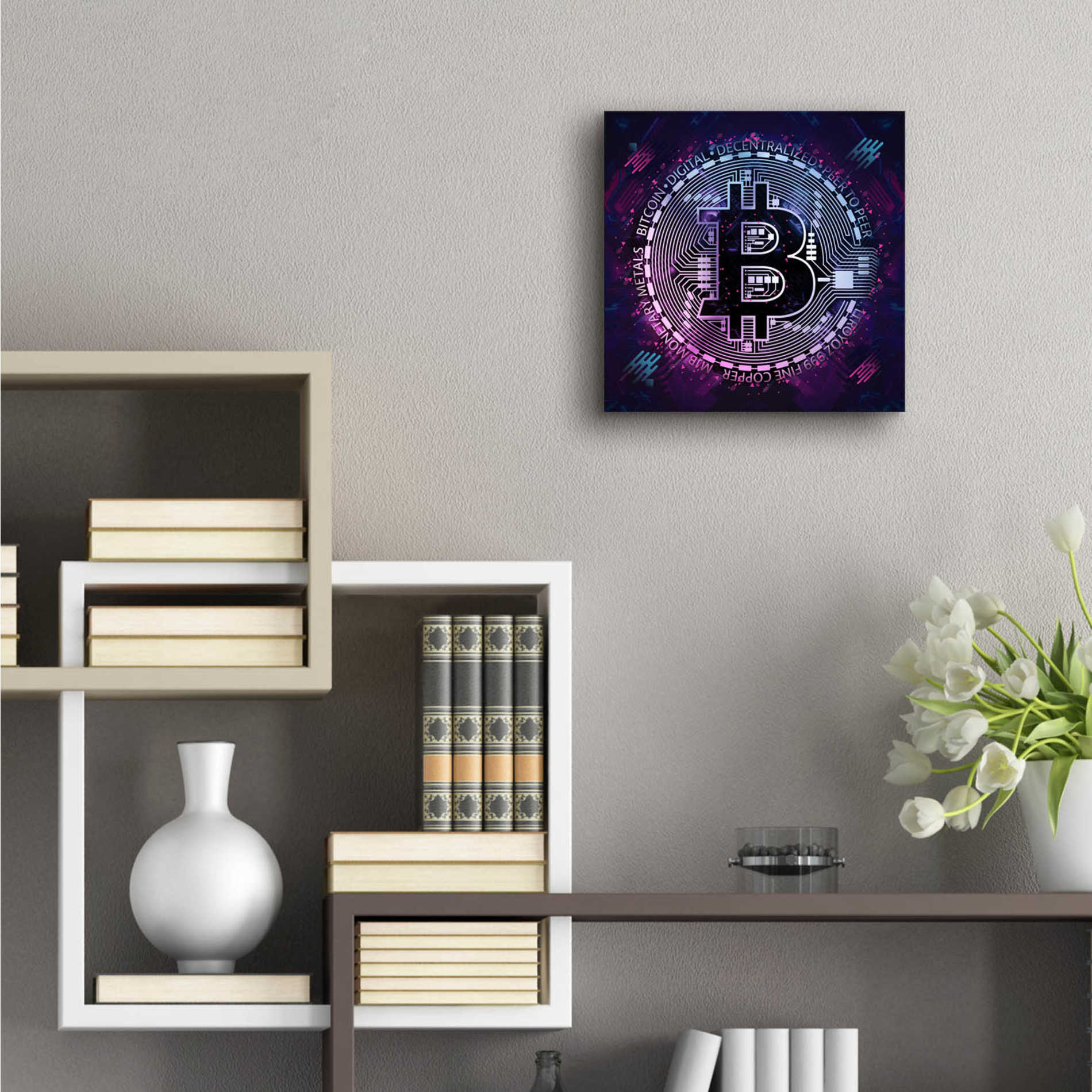 Epic Art 'Bitcoin 80s' by Cameron Gray Acrylic Glass Wall Art,12x12
