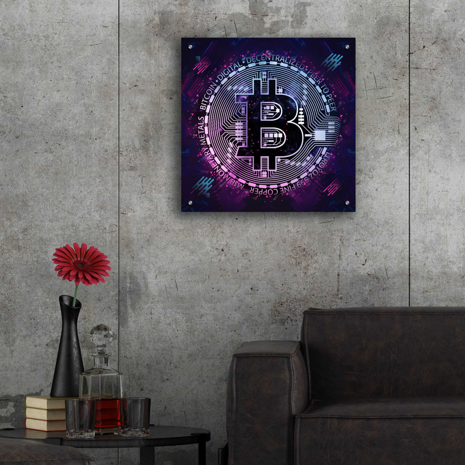 Epic Art 'Bitcoin 80s' by Cameron Gray Acrylic Glass Wall Art,24x24