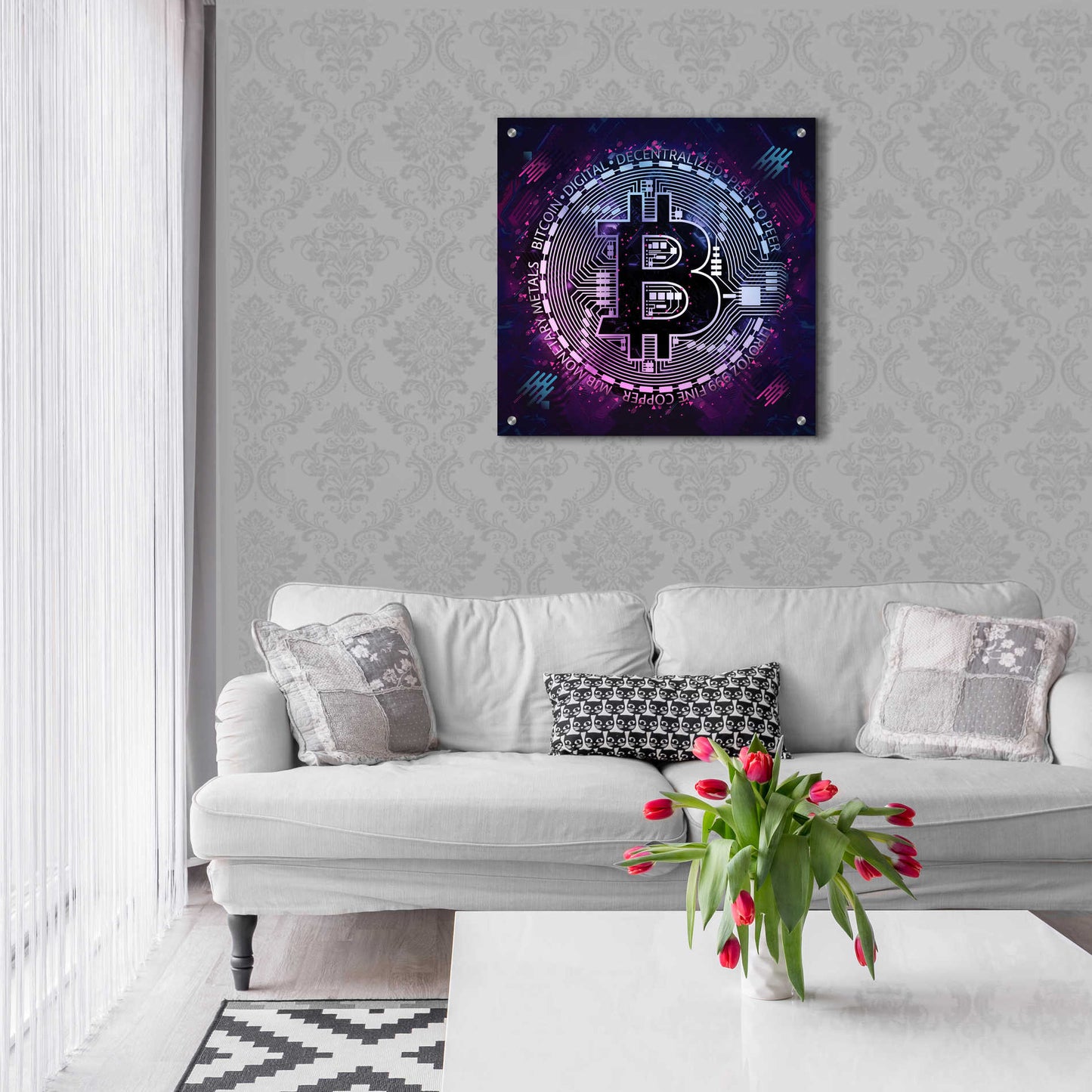 Epic Art 'Bitcoin 80s' by Cameron Gray Acrylic Glass Wall Art,24x24