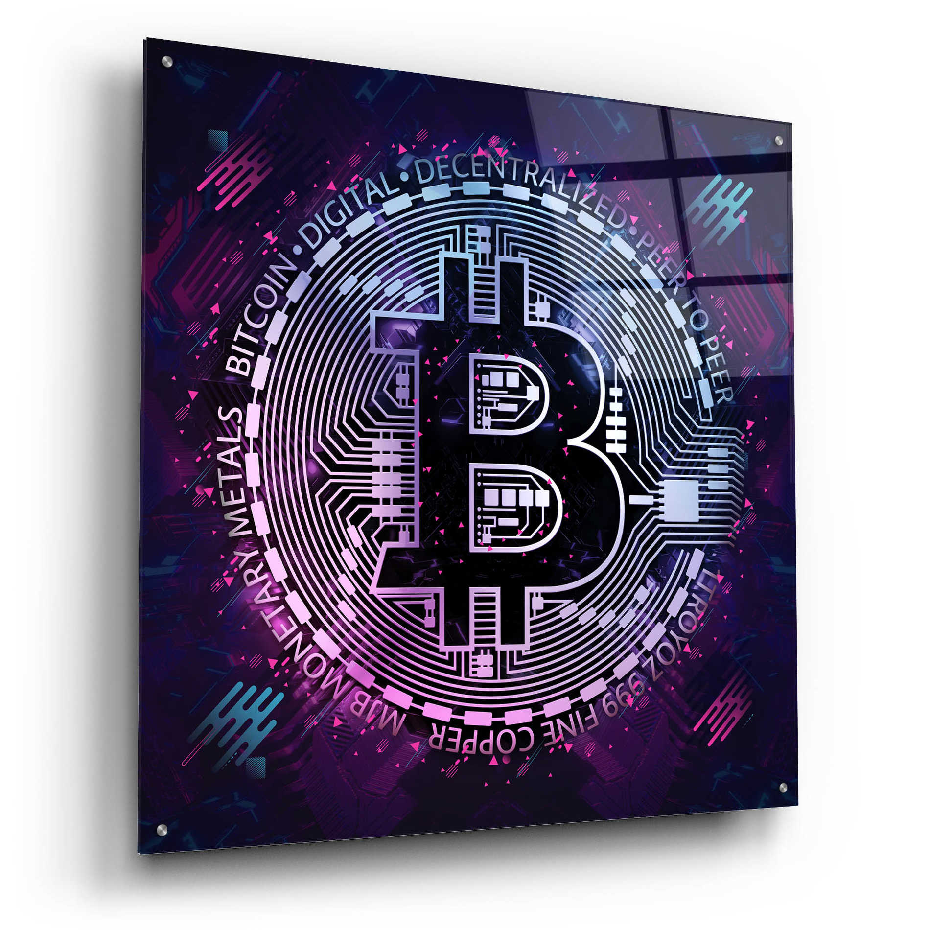 Epic Art 'Bitcoin 80s' by Cameron Gray Acrylic Glass Wall Art,36x36