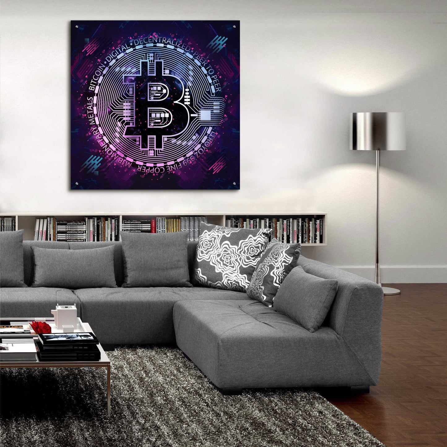 Epic Art 'Bitcoin 80s' by Cameron Gray Acrylic Glass Wall Art,36x36