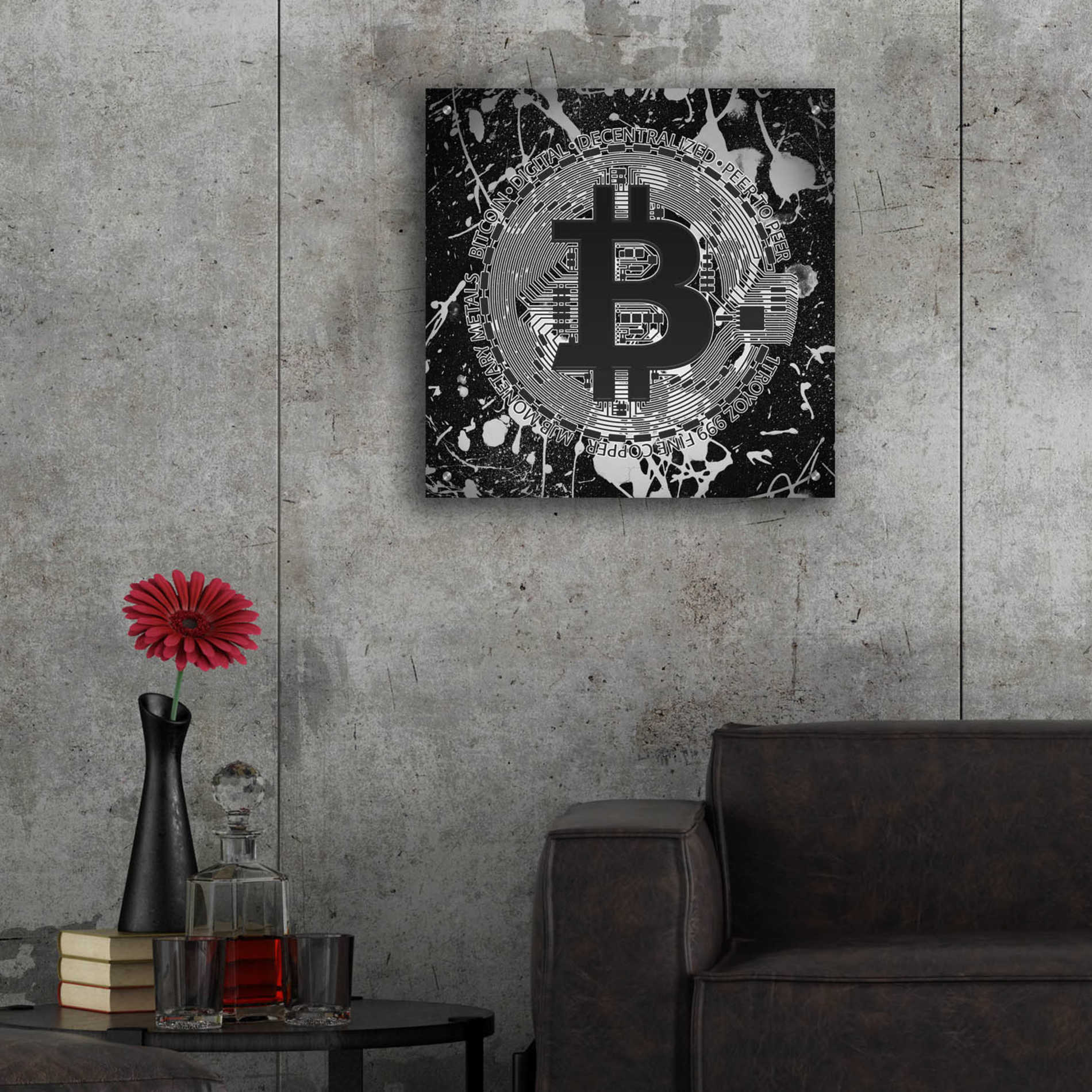 Epic Art 'Bitcoin Black Ice' by Cameron Gray Acrylic Glass Wall Art,24x24