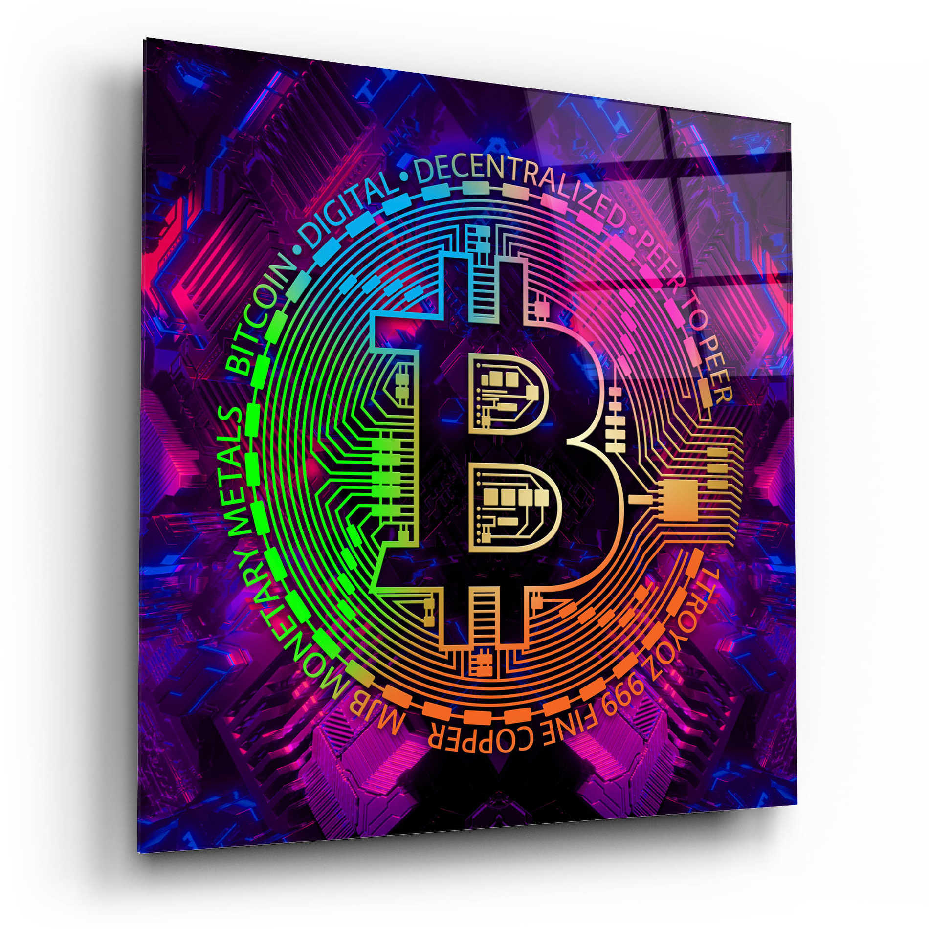 Epic Art 'Bitcoin Rainbow' by Cameron Gray Acrylic Glass Wall Art,12x12