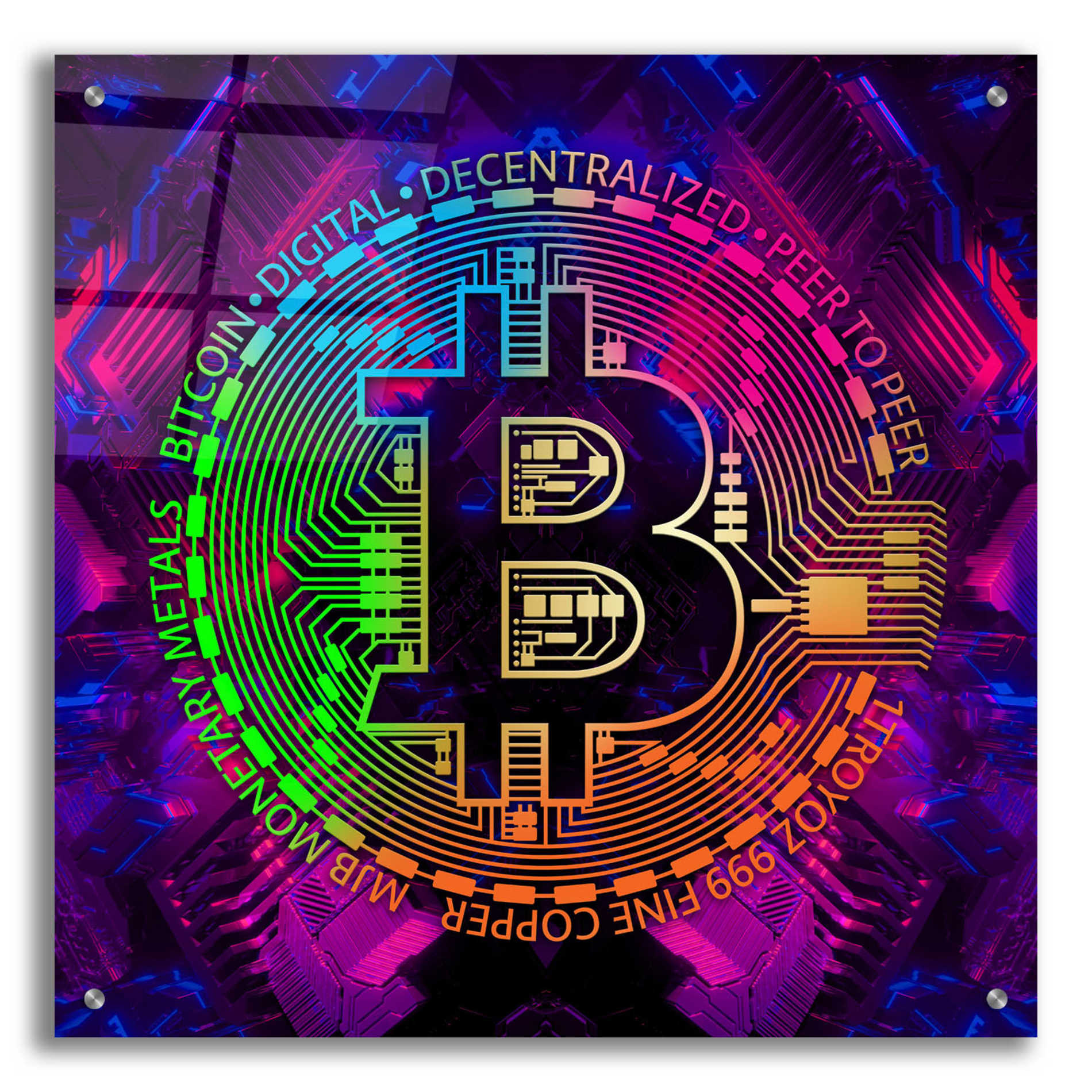 Epic Art 'Bitcoin Rainbow' by Cameron Gray Acrylic Glass Wall Art,24x24