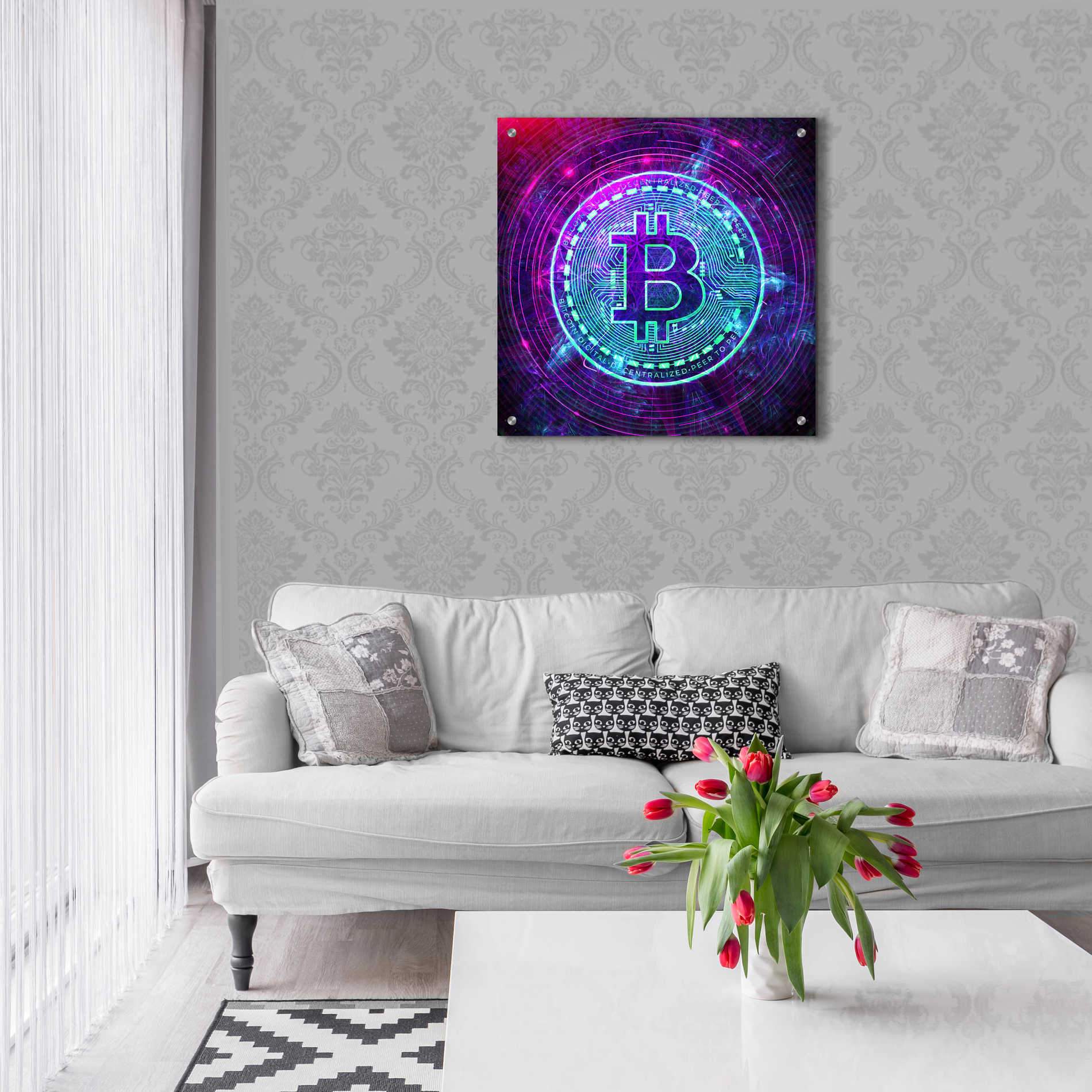 Epic Art 'Bitcoin Wave' by Cameron Gray Acrylic Glass Wall Art,24x24