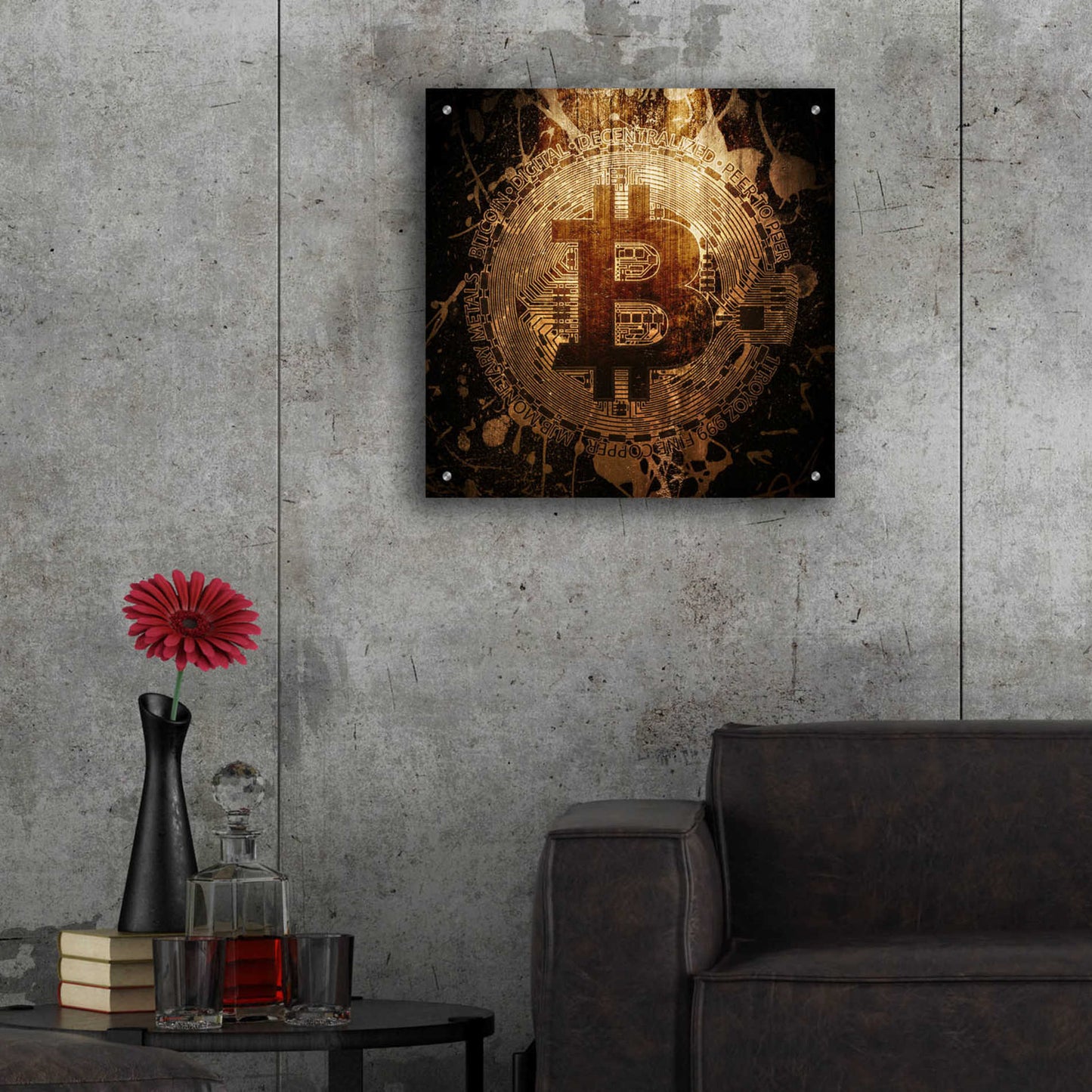 Epic Art 'Bitcoin Zinc' by Cameron Gray Acrylic Glass Wall Art,24x24