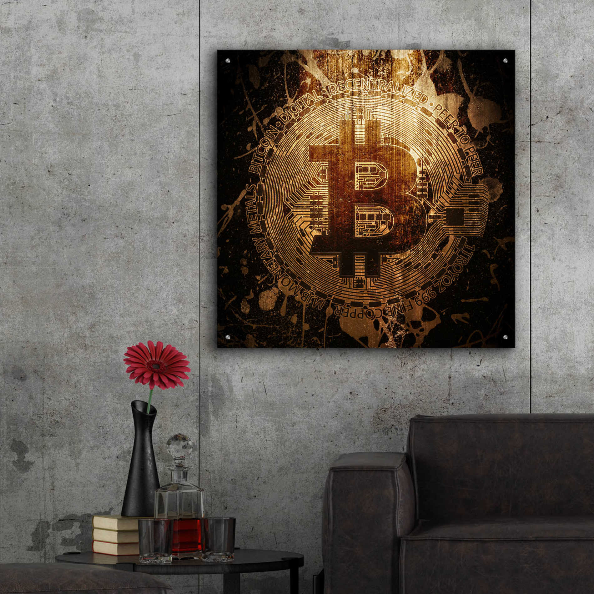 Epic Art 'Bitcoin Zinc' by Cameron Gray Acrylic Glass Wall Art,36x36