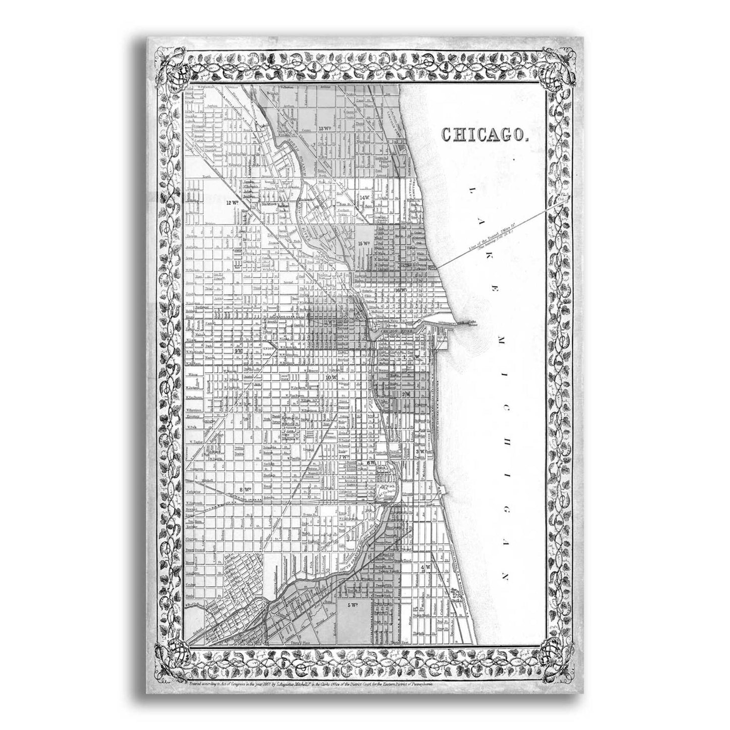 Epic Art 'Plan of Chicago' by  Mitchell, Acrylic Glass Wall Art,12x16
