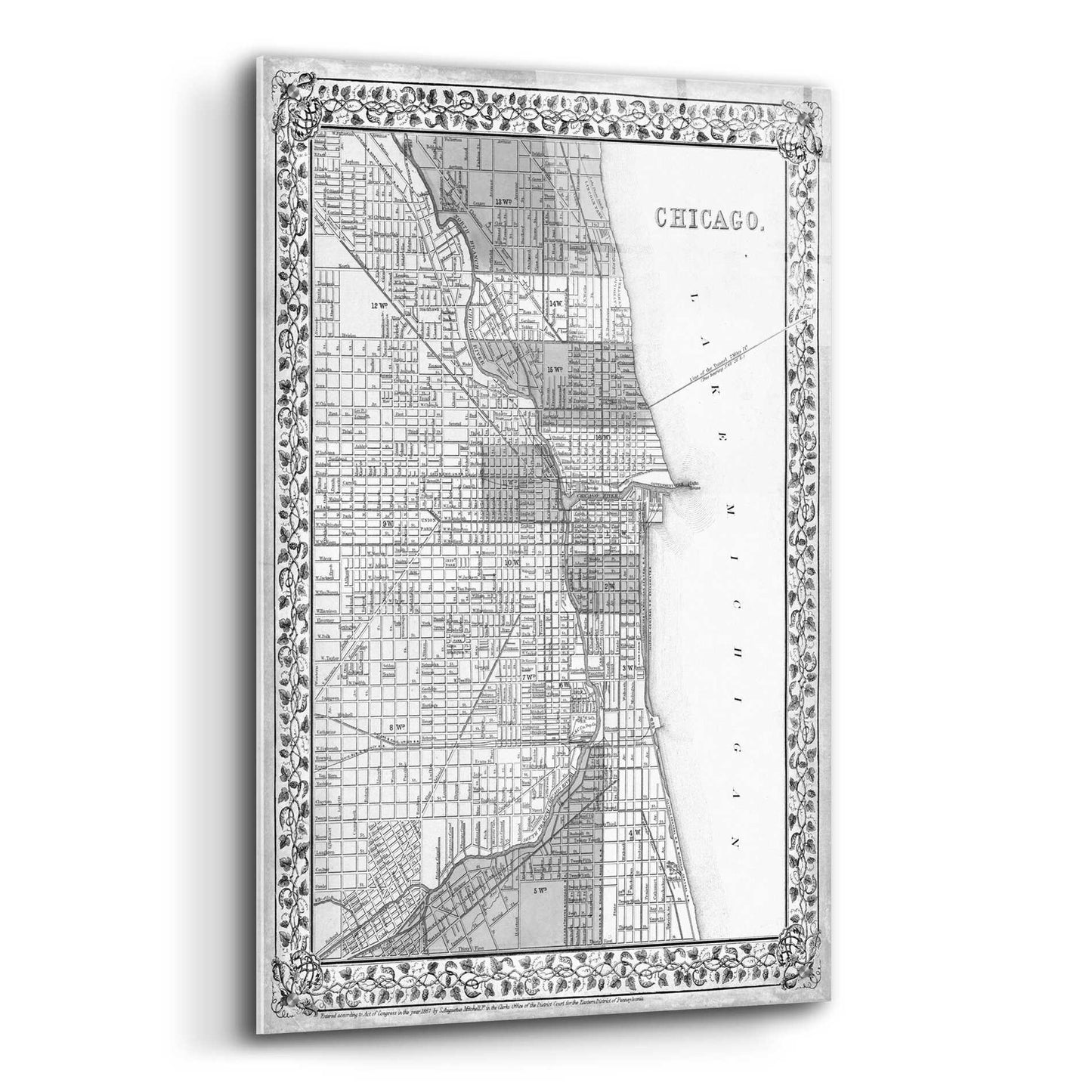 Epic Art 'Plan of Chicago' by  Mitchell, Acrylic Glass Wall Art,24x36