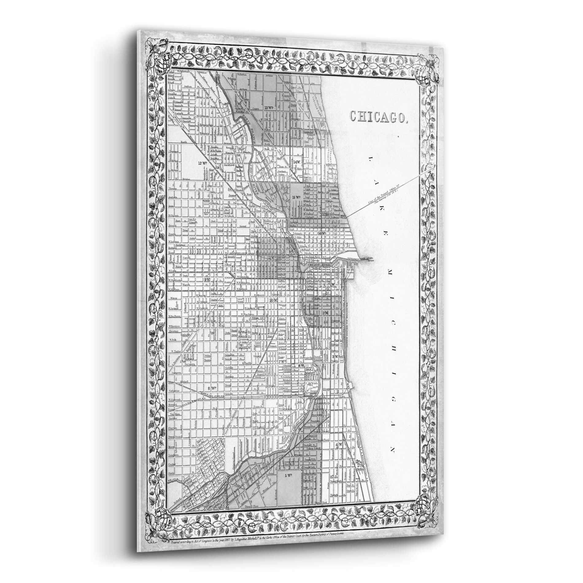 Epic Art 'Plan of Chicago' by  Mitchell, Acrylic Glass Wall Art,24x36
