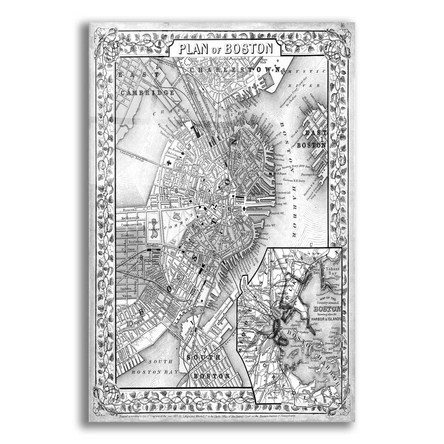 Epic Art 'Plan of Boston' by  Mitchell, Acrylic Glass Wall Art,12x16