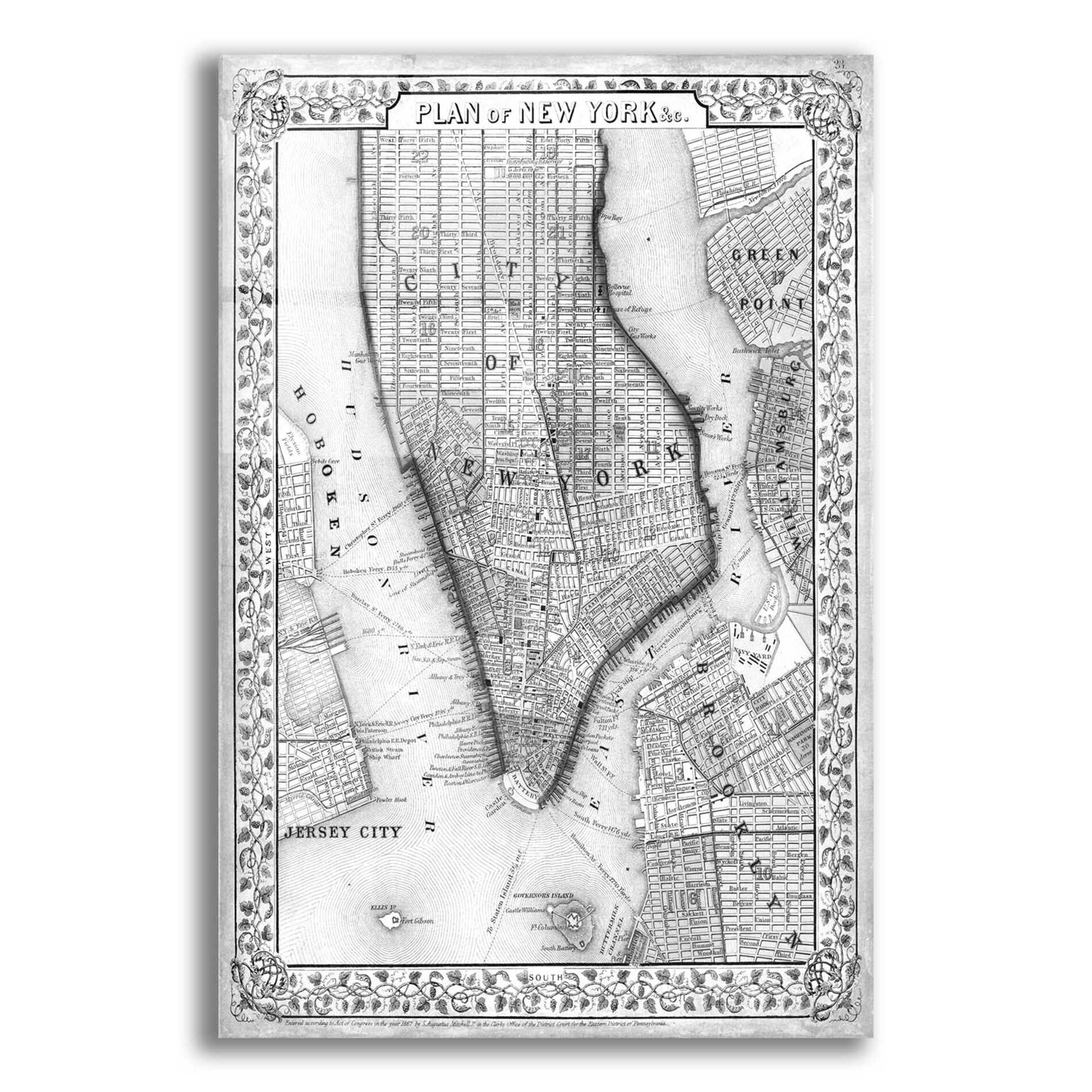 Epic Art 'Plan of New York' by  Mitchell, Acrylic Glass Wall Art,12x16
