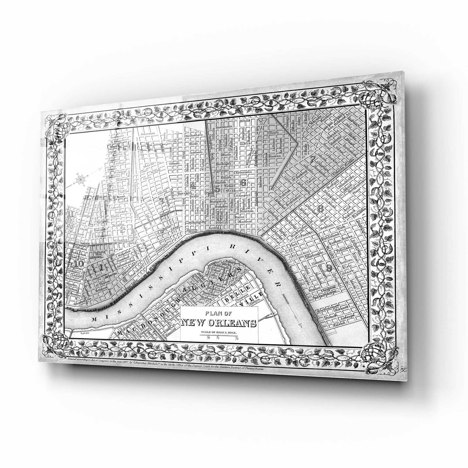 Epic Art 'Plan of New Orleans' by  Mitchell, Acrylic Glass Wall Art,16x12