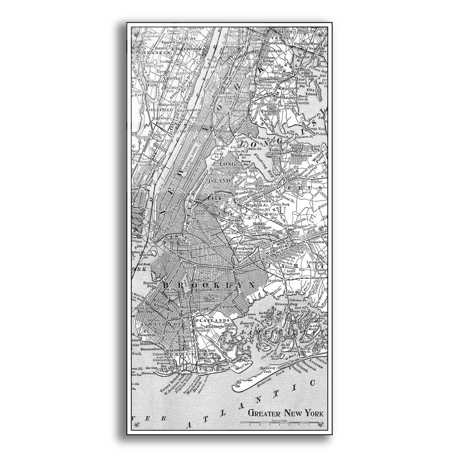 Epic Art 'Tinted Map of New York' by  Vision Studio, Acrylic Glass Wall Art,24x48