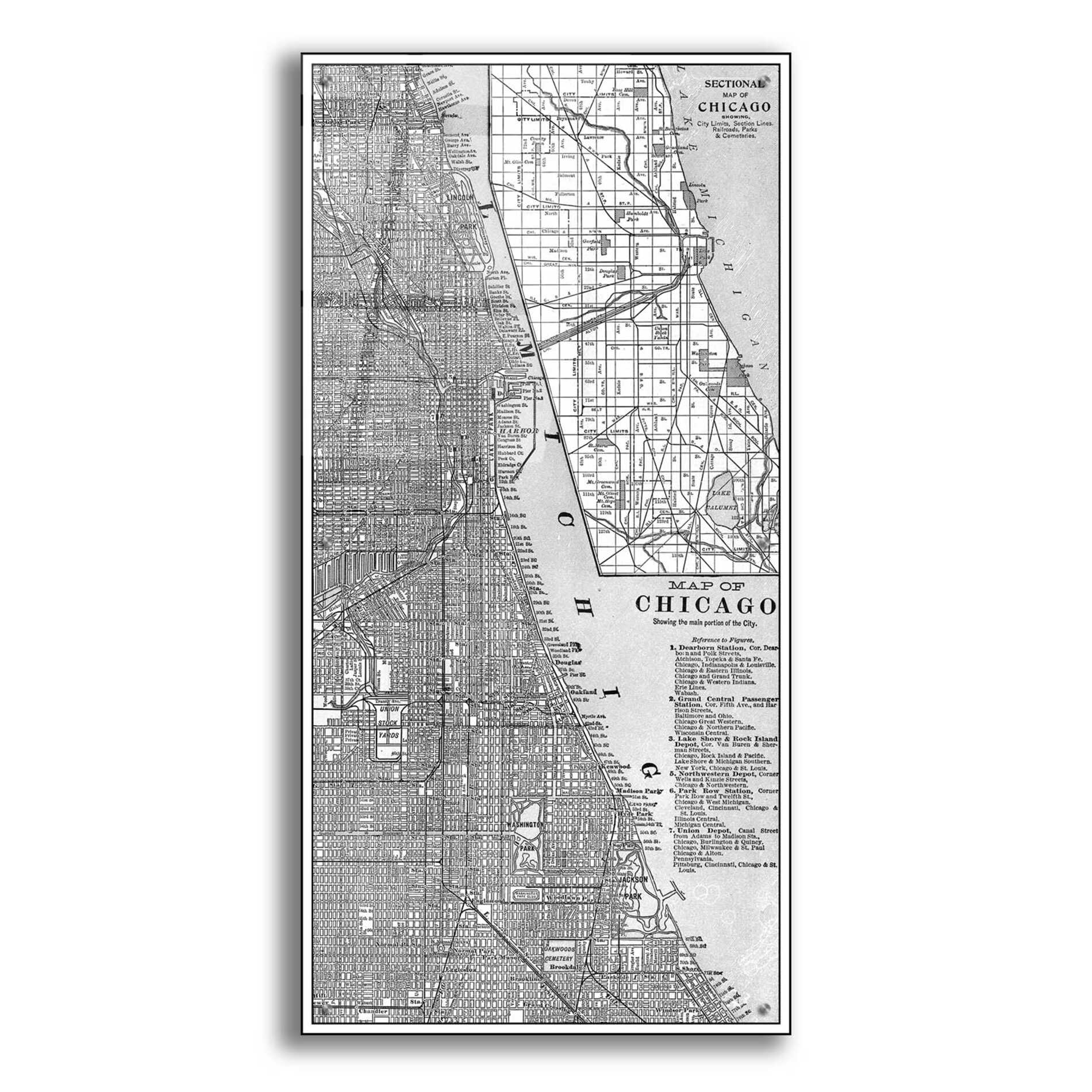 Epic Art 'Tinted Map of Chicago' by  Vision Studio, Acrylic Glass Wall Art,24x48