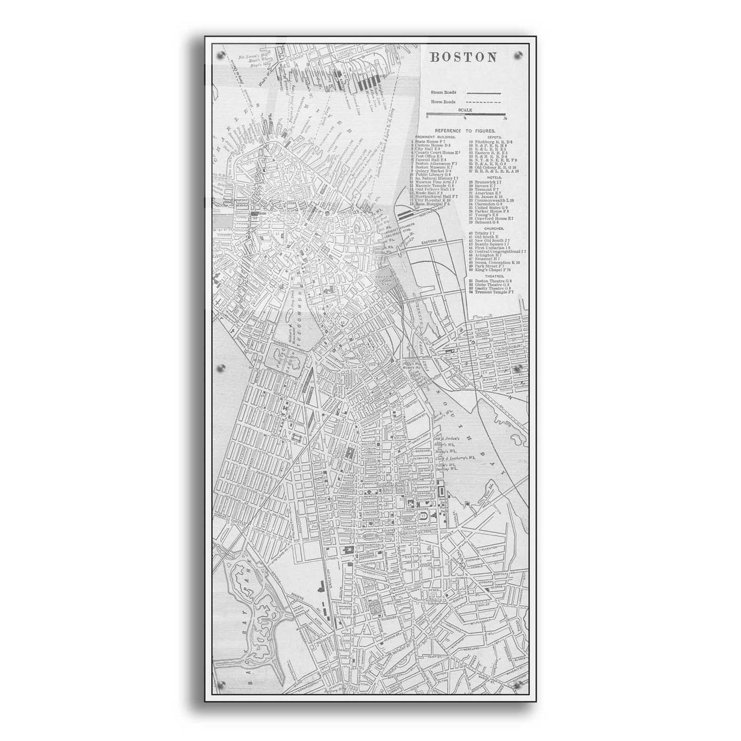 Epic Art 'Tinted Map of Boston' by  Vision Studio, Acrylic Glass Wall Art,24x48