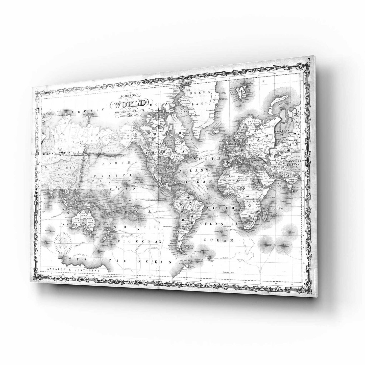 Epic Art 'Johnson's Map of the World' by  Johnson, Acrylic Glass Wall Art,16x12