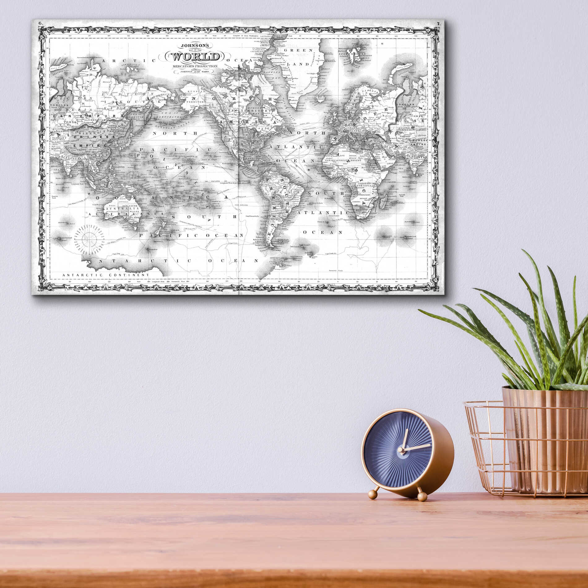 Epic Art 'Johnson's Map of the World' by  Johnson, Acrylic Glass Wall Art,16x12