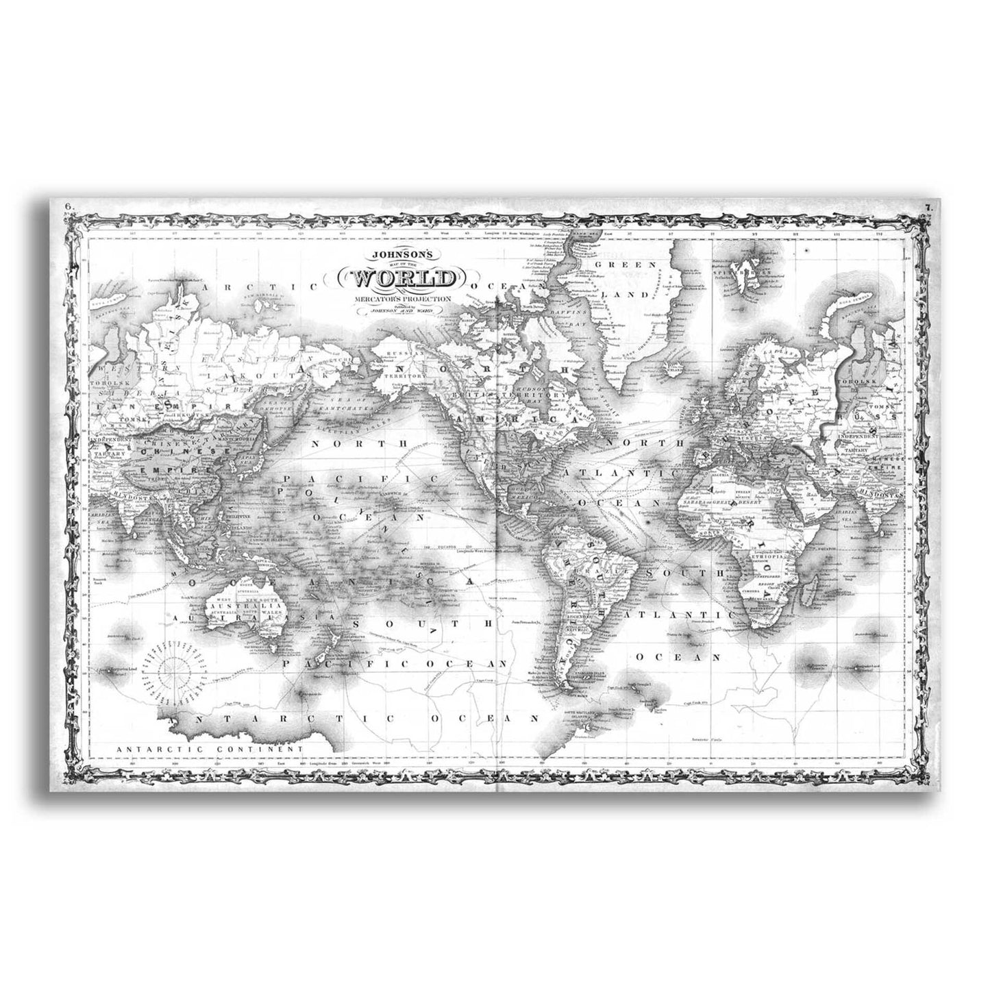 Epic Art 'Johnson's Map of the World' by  Johnson, Acrylic Glass Wall Art,16x12