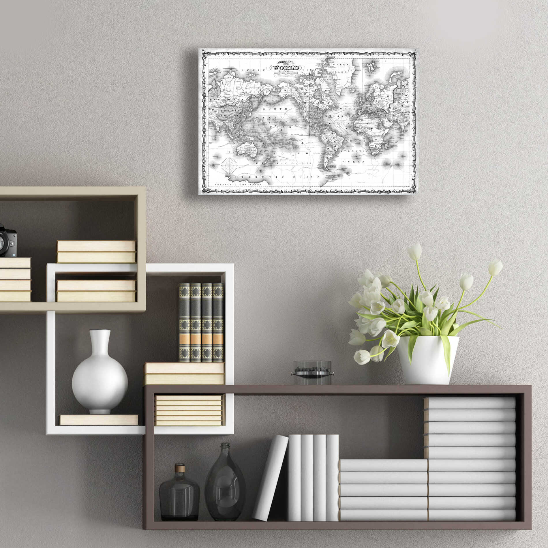 Epic Art 'Johnson's Map of the World' by  Johnson, Acrylic Glass Wall Art,24x16