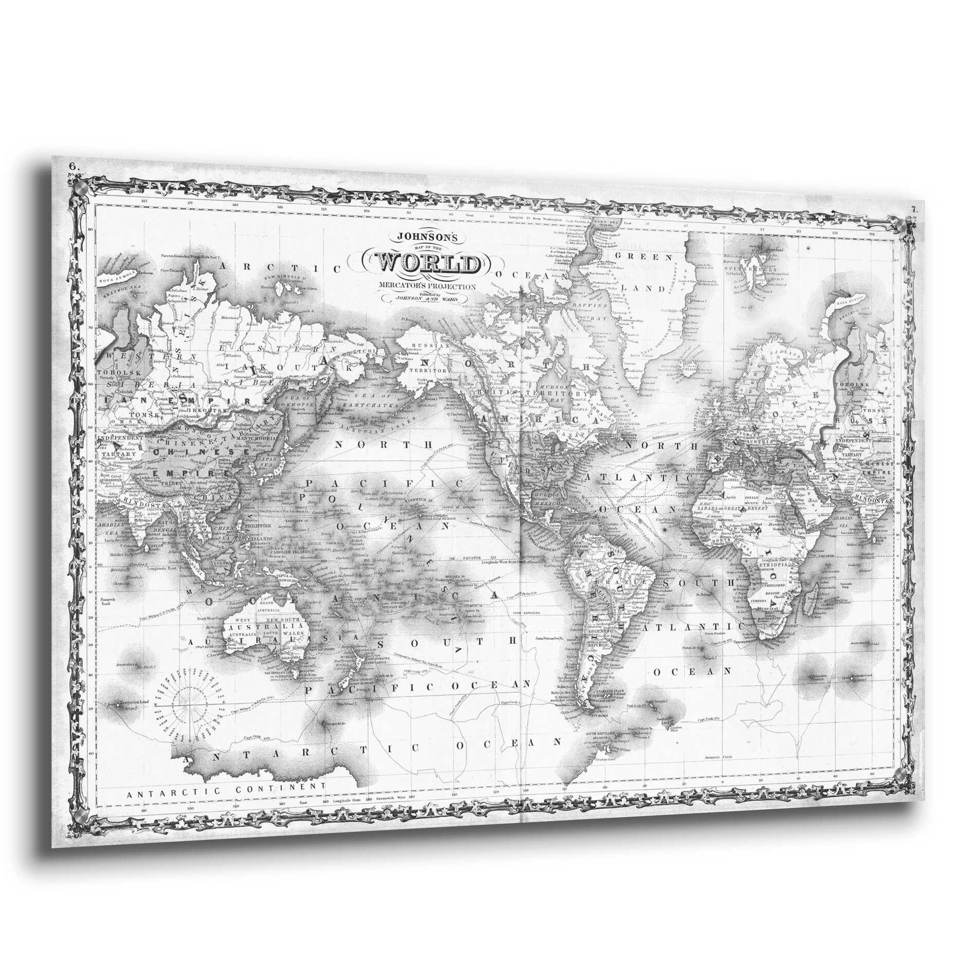 Epic Art 'Johnson's Map of the World' by  Johnson, Acrylic Glass Wall Art,36x24