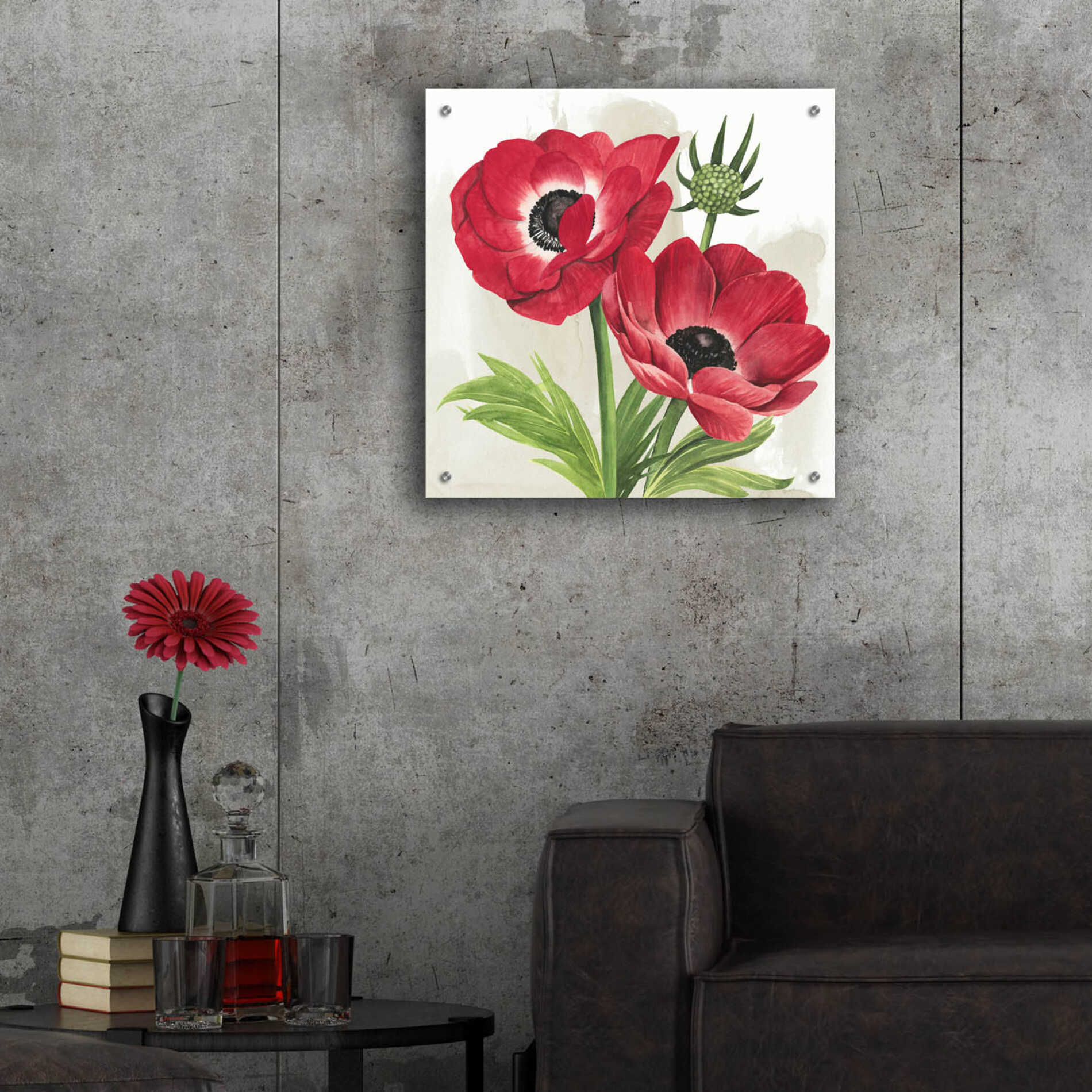 Epic Art 'Crimson Anemones I' by Grace Popp, Acrylic Glass Wall Art,24x24