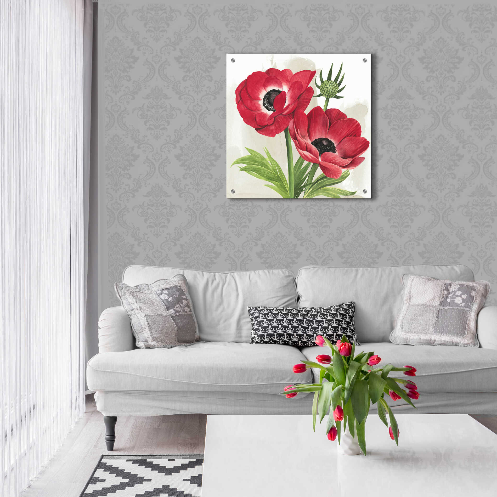 Epic Art 'Crimson Anemones I' by Grace Popp, Acrylic Glass Wall Art,24x24