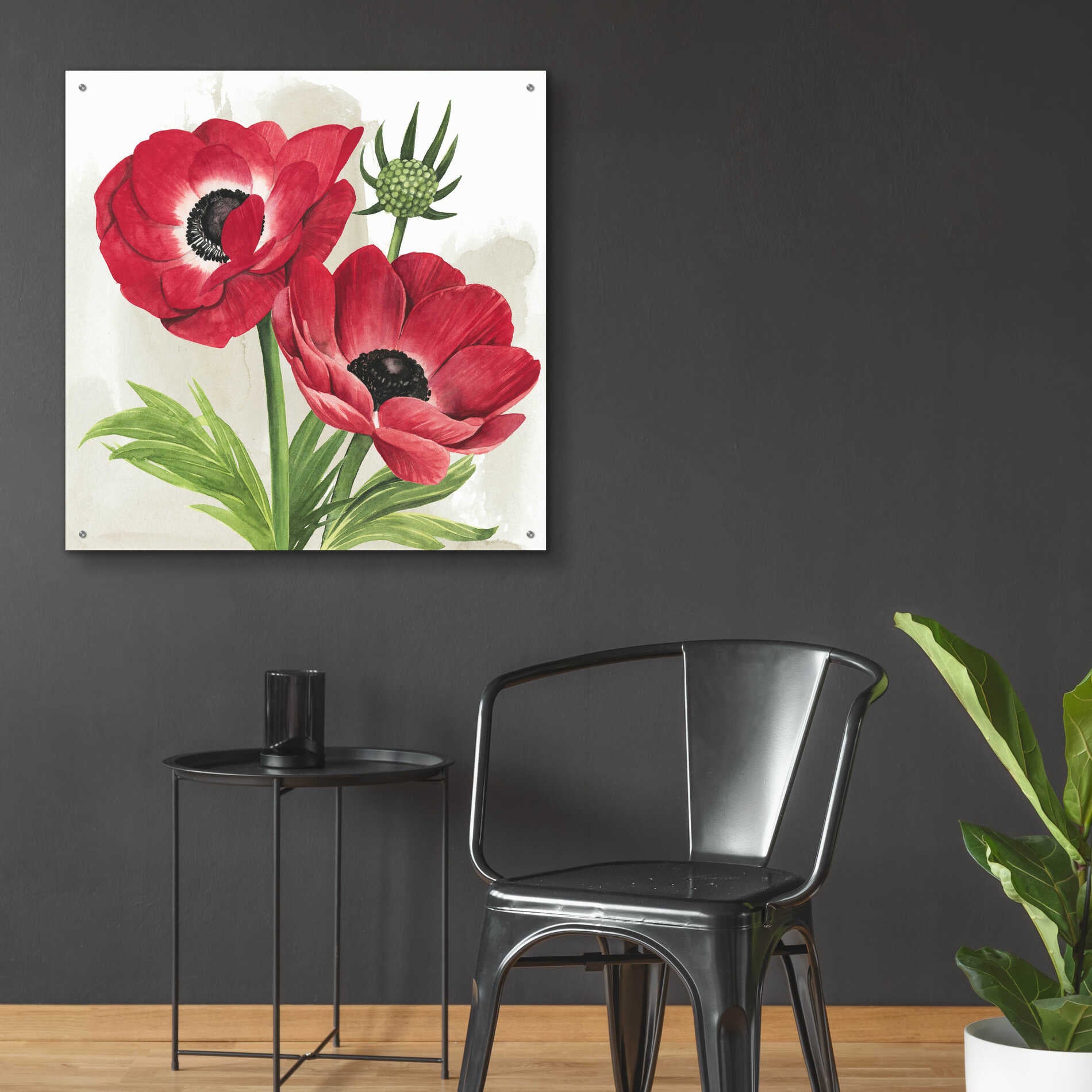 Epic Art 'Crimson Anemones I' by Grace Popp, Acrylic Glass Wall Art,36x36