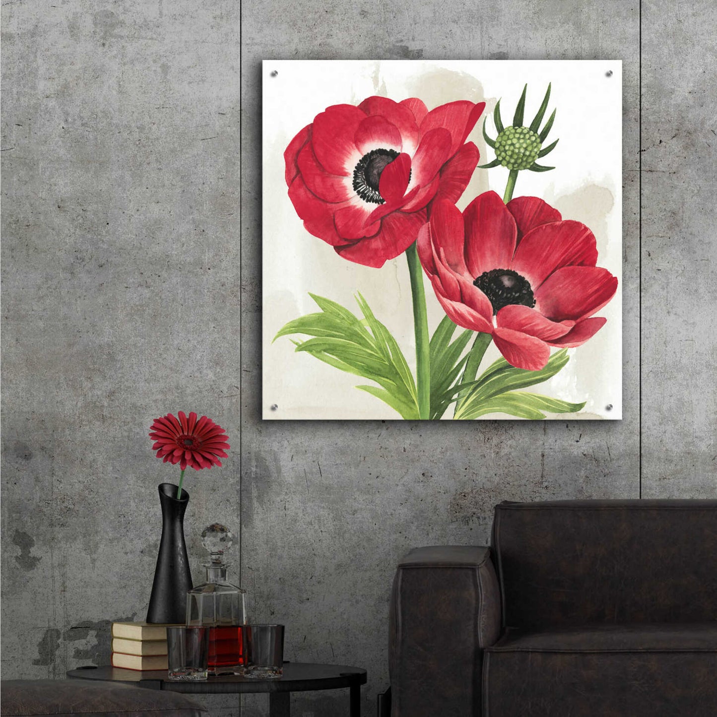 Epic Art 'Crimson Anemones I' by Grace Popp, Acrylic Glass Wall Art,36x36