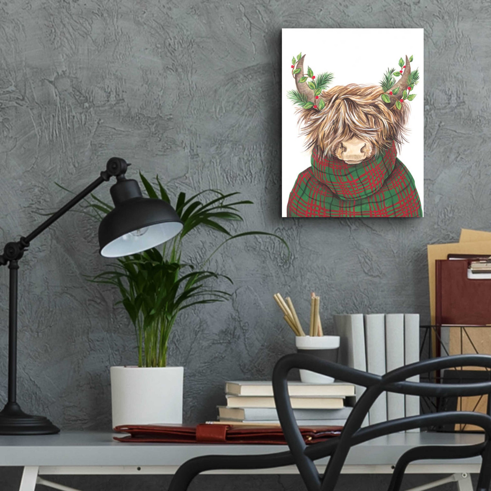 Epic Art 'Christmas Highland Cow' by Diane Kater, Acrylic Glass Wall Art,12x16