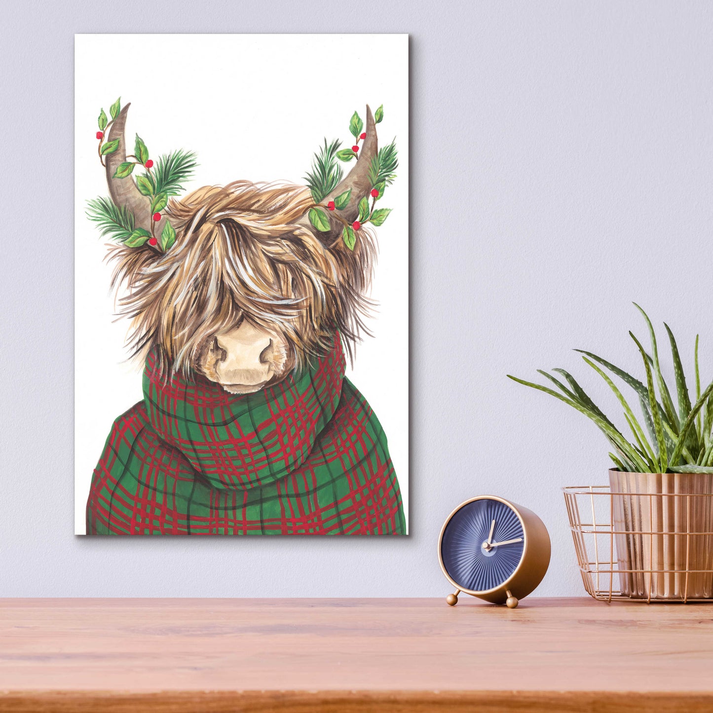 Epic Art 'Christmas Highland Cow' by Diane Kater, Acrylic Glass Wall Art,12x16