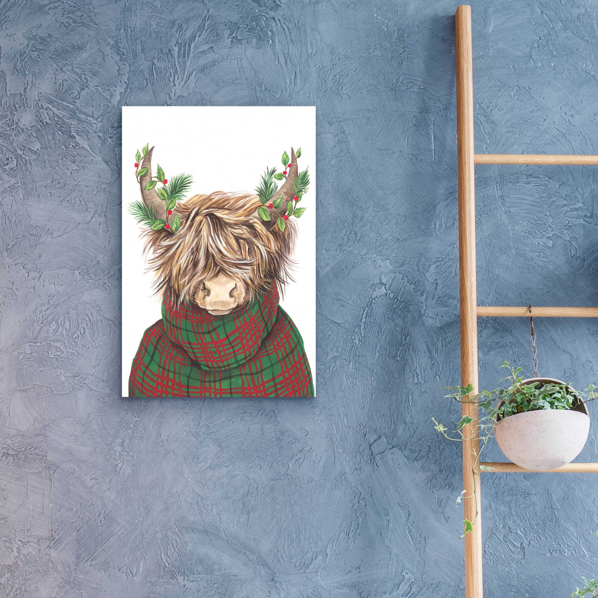 Epic Art 'Christmas Highland Cow' by Diane Kater, Acrylic Glass Wall Art,16x24