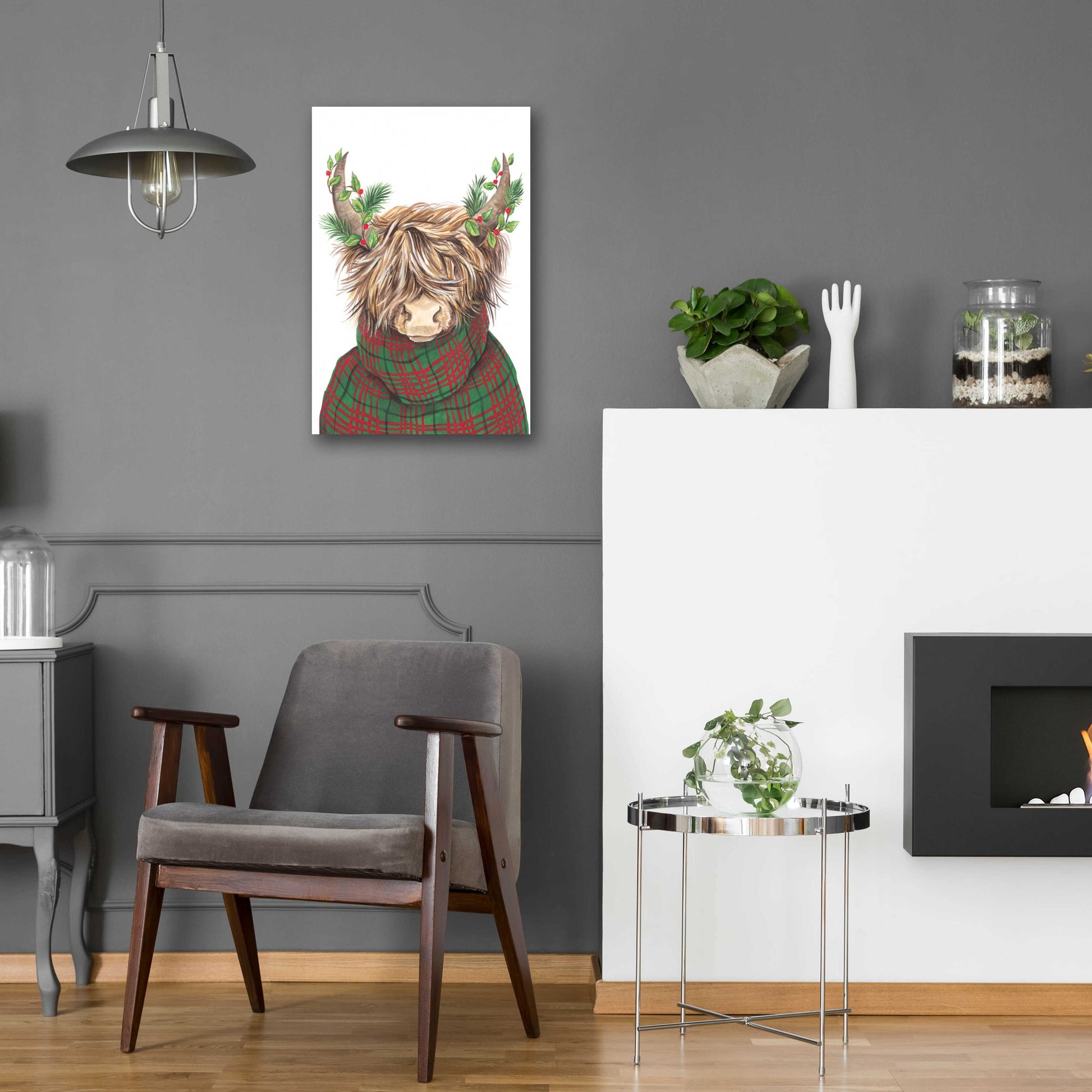 Epic Art 'Christmas Highland Cow' by Diane Kater, Acrylic Glass Wall Art,16x24