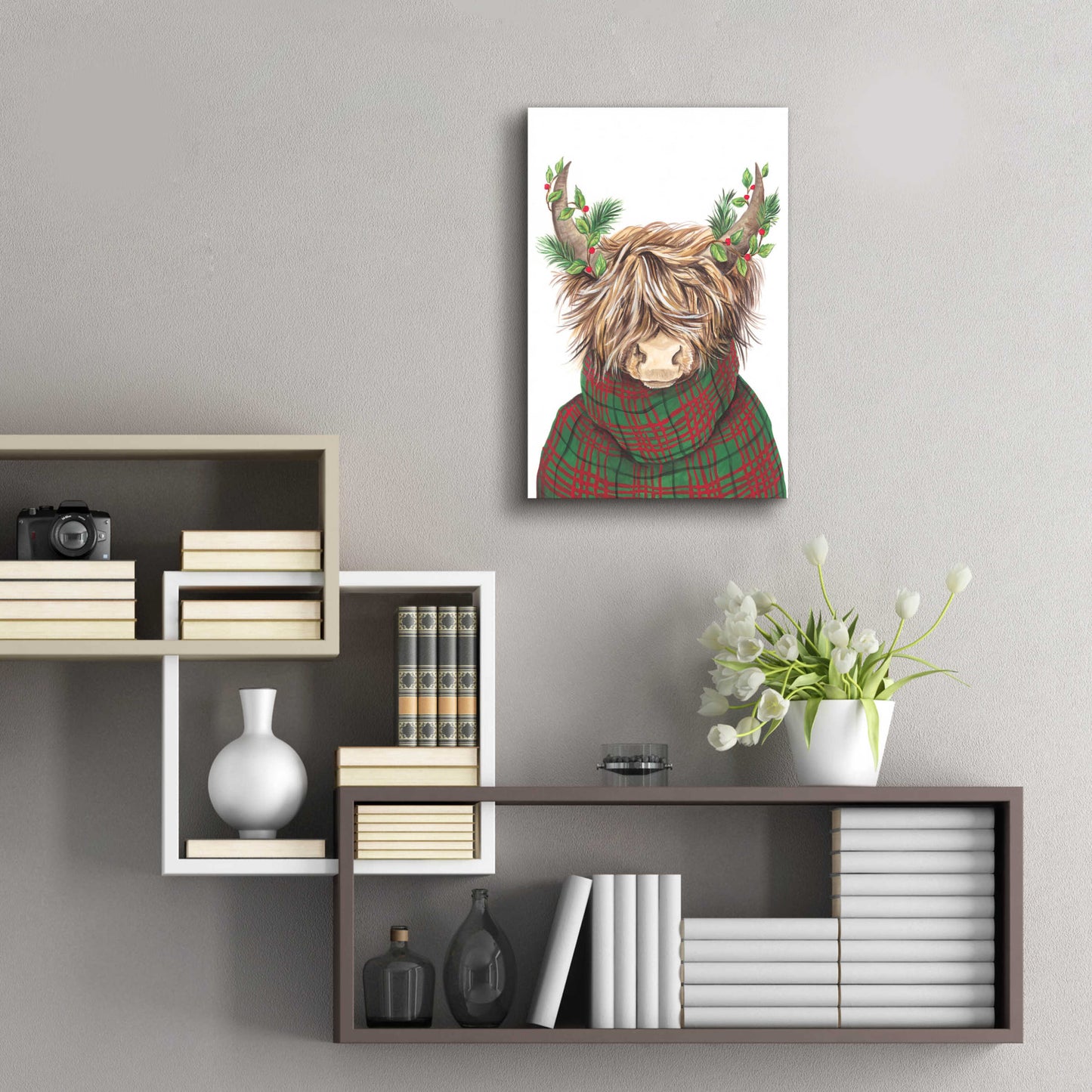 Epic Art 'Christmas Highland Cow' by Diane Kater, Acrylic Glass Wall Art,16x24