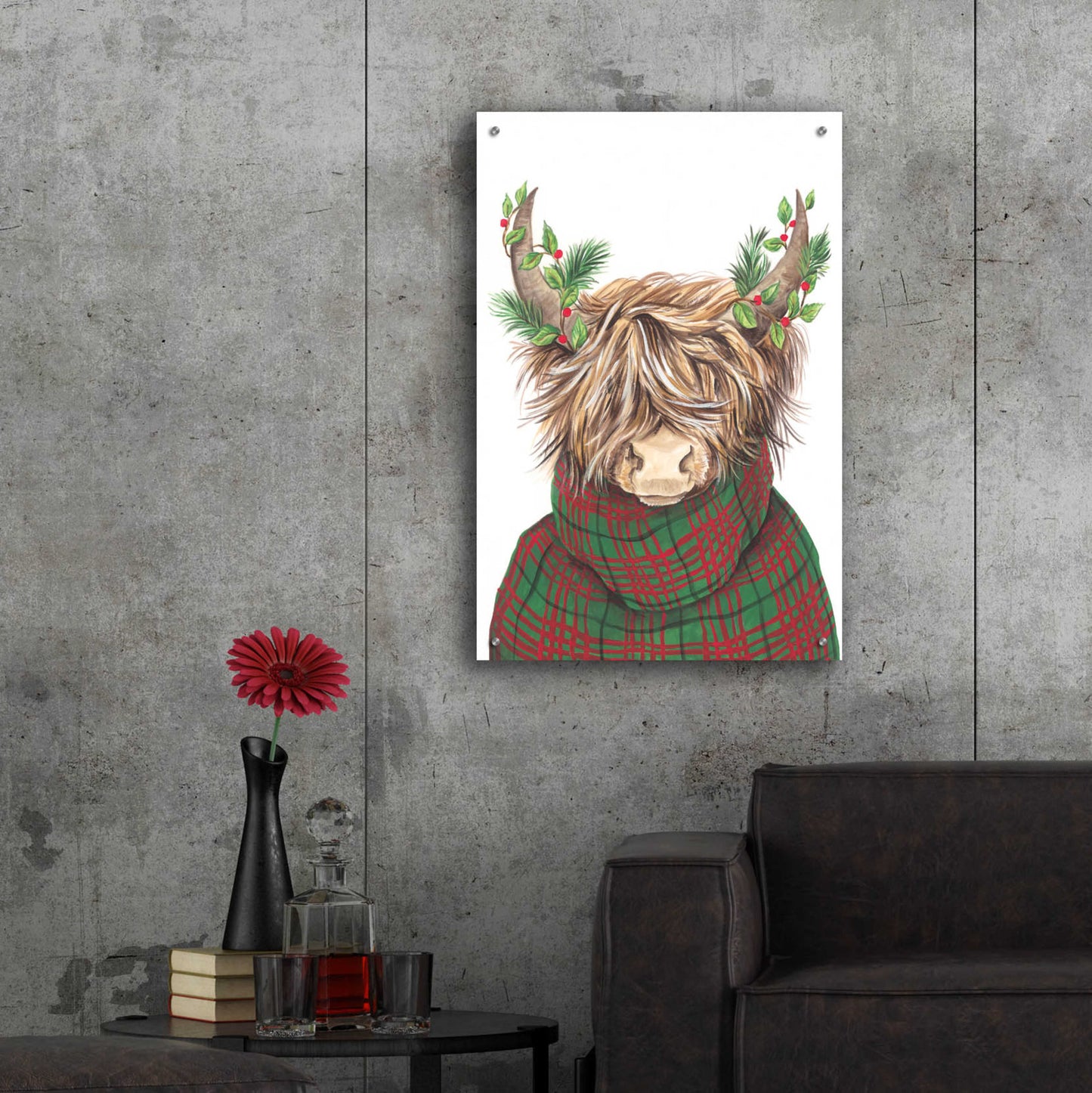 Epic Art 'Christmas Highland Cow' by Diane Kater, Acrylic Glass Wall Art,24x36