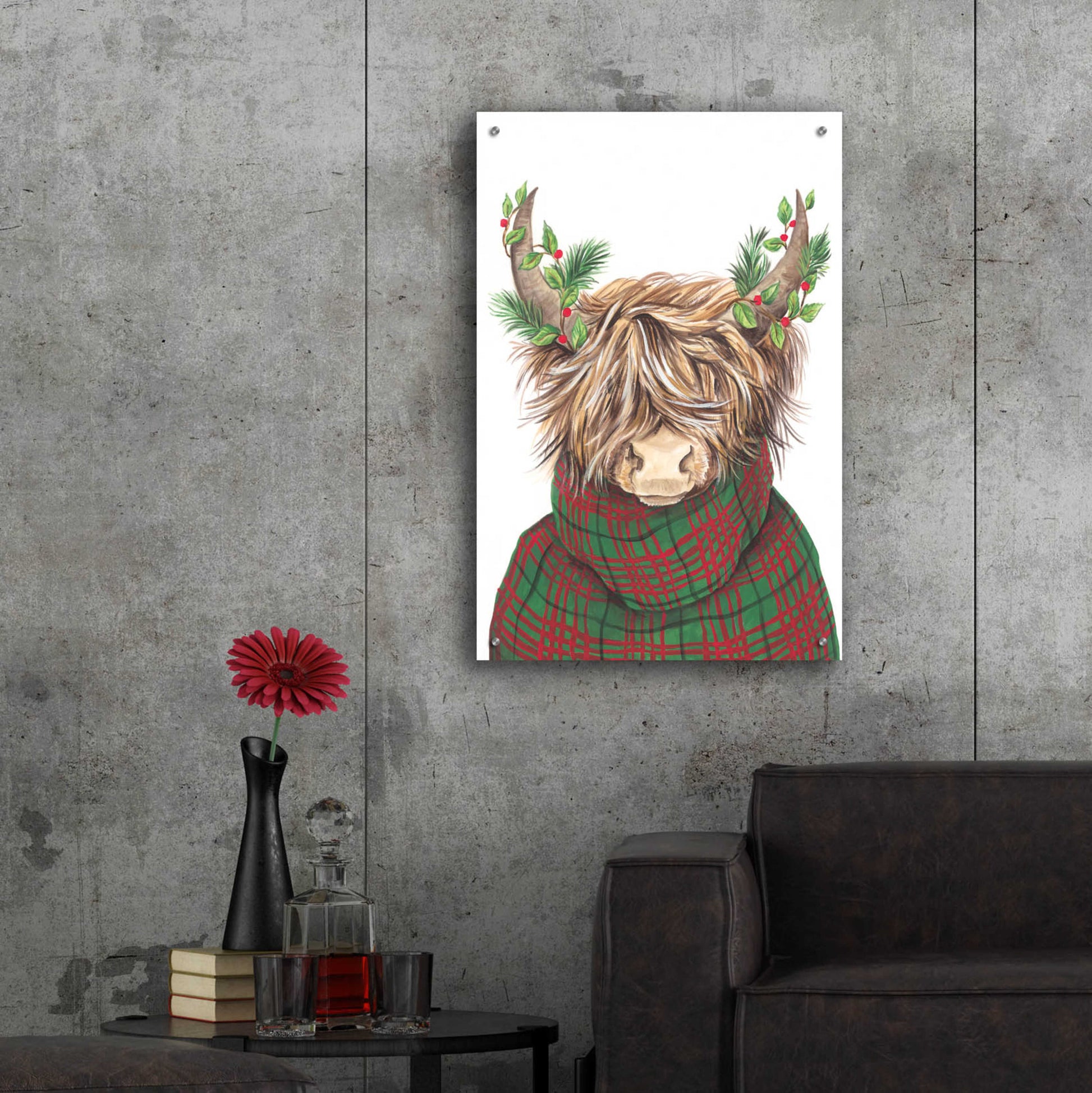 Epic Art 'Christmas Highland Cow' by Diane Kater, Acrylic Glass Wall Art,24x36