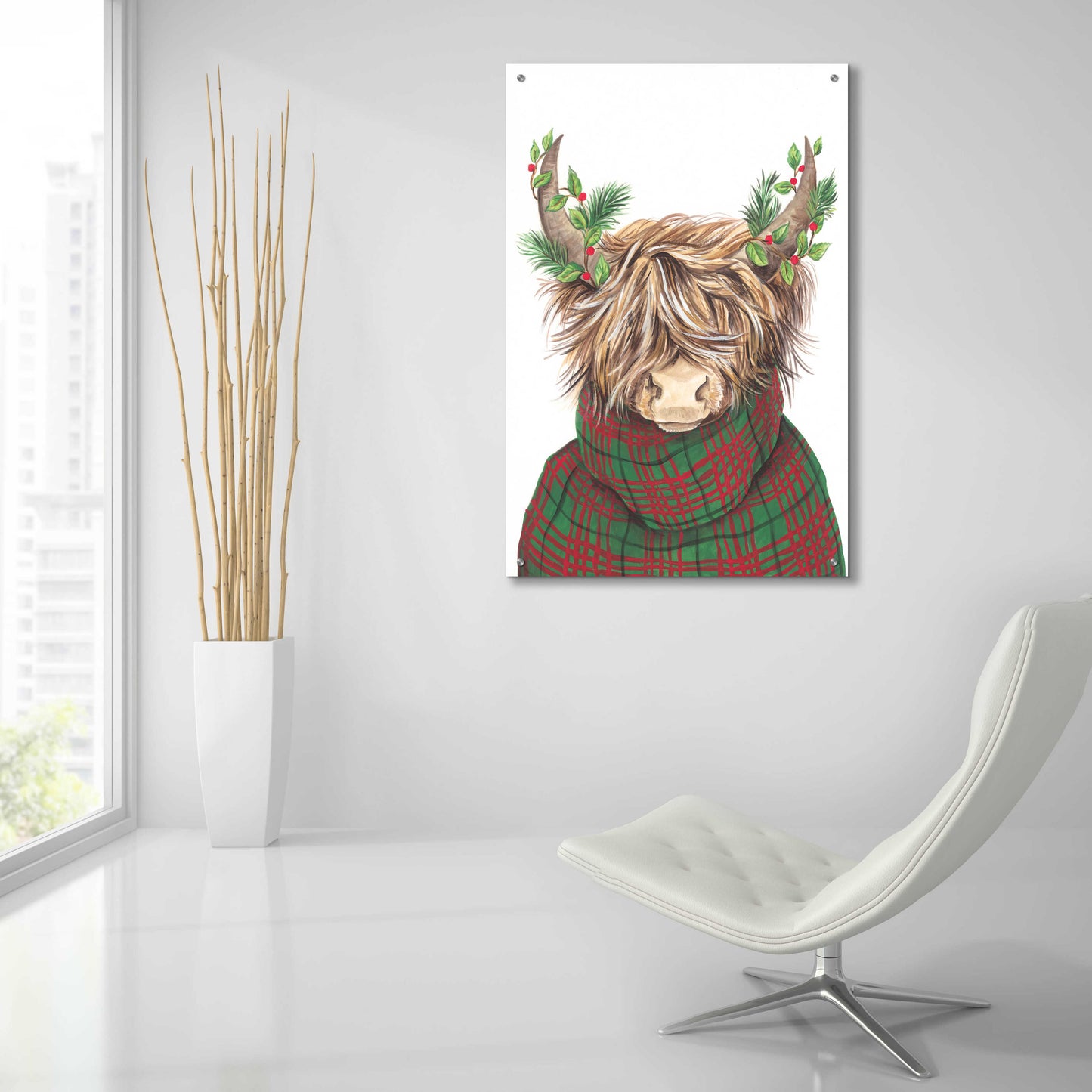 Epic Art 'Christmas Highland Cow' by Diane Kater, Acrylic Glass Wall Art,24x36