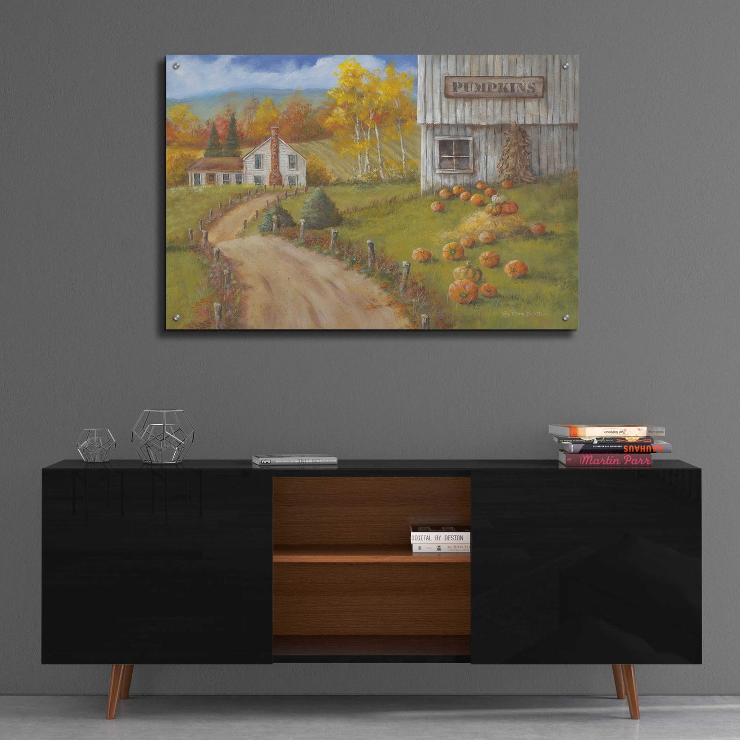 Epic Art 'Harvest Pumpkin Farm' by Pam Britton, Acrylic Glass Wall Art,36x24