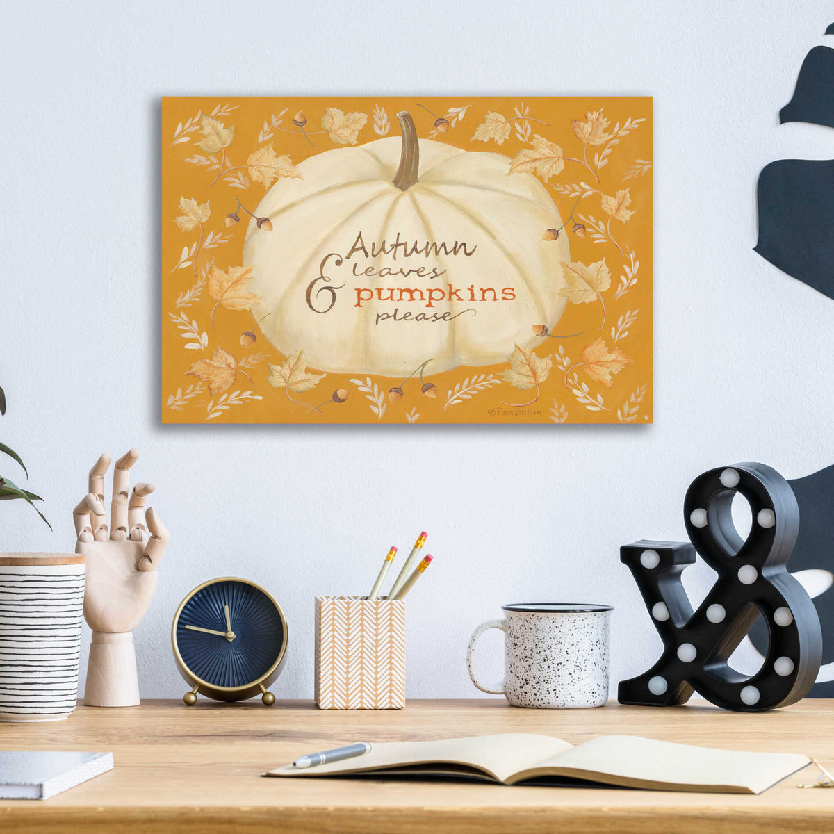 Epic Art 'Autumn Leaves & Pumpkin' by Pam Britton , Acrylic Glass Wall Art,16x12