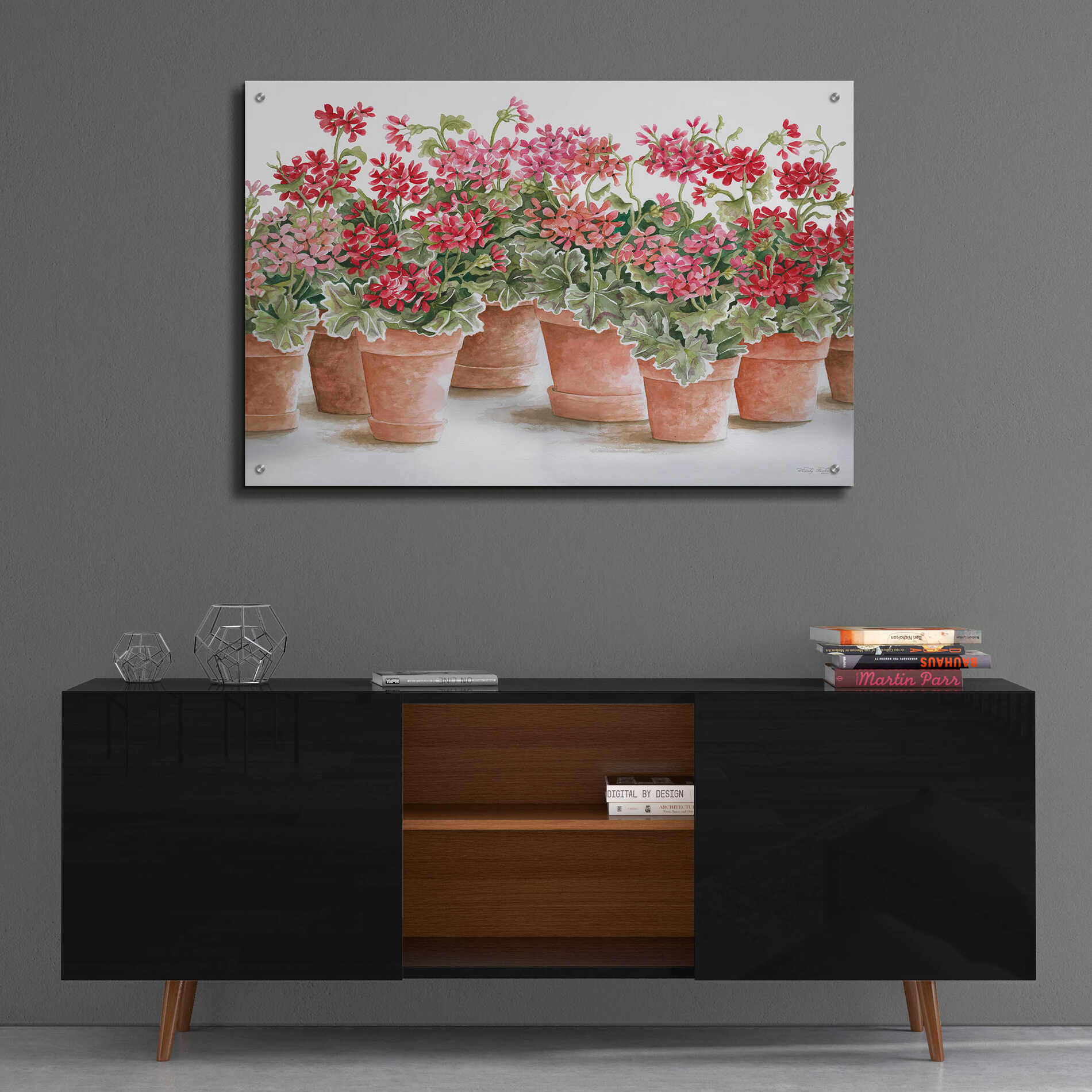 Epic Art 'Potted Geranium Mix I' by Cindy Jacobs, Acrylic Glass Wall Art,36x24