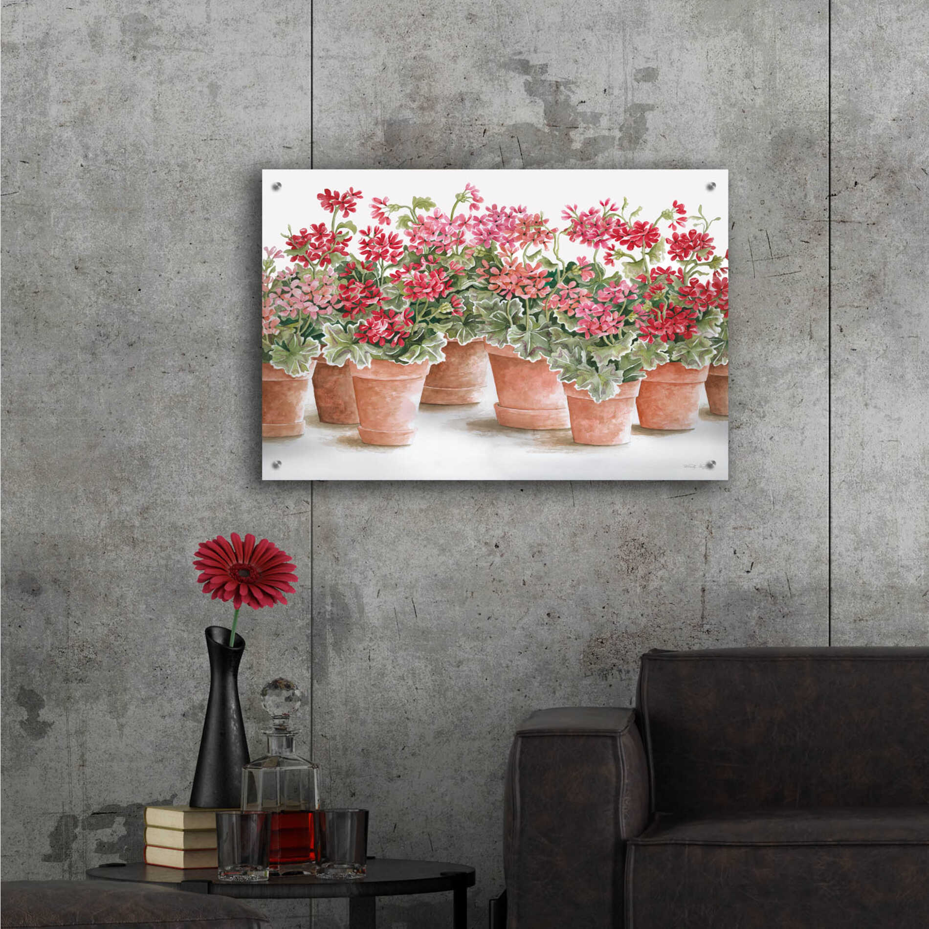 Epic Art 'Potted Geranium Mix I' by Cindy Jacobs, Acrylic Glass Wall Art,36x24