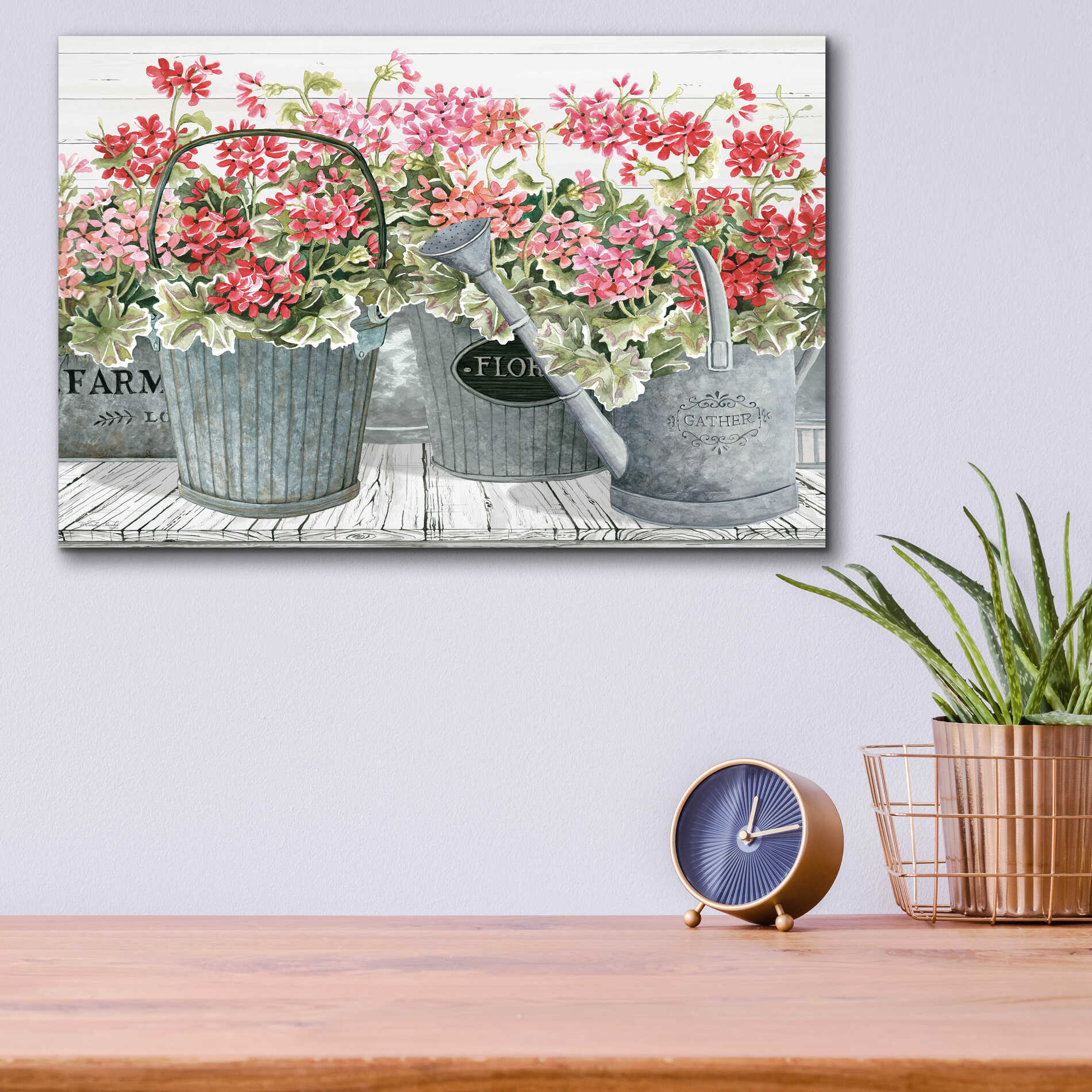 Epic Art 'Potted Geranium Mix II' by Cindy Jacobs, Acrylic Glass Wall Art,16x12