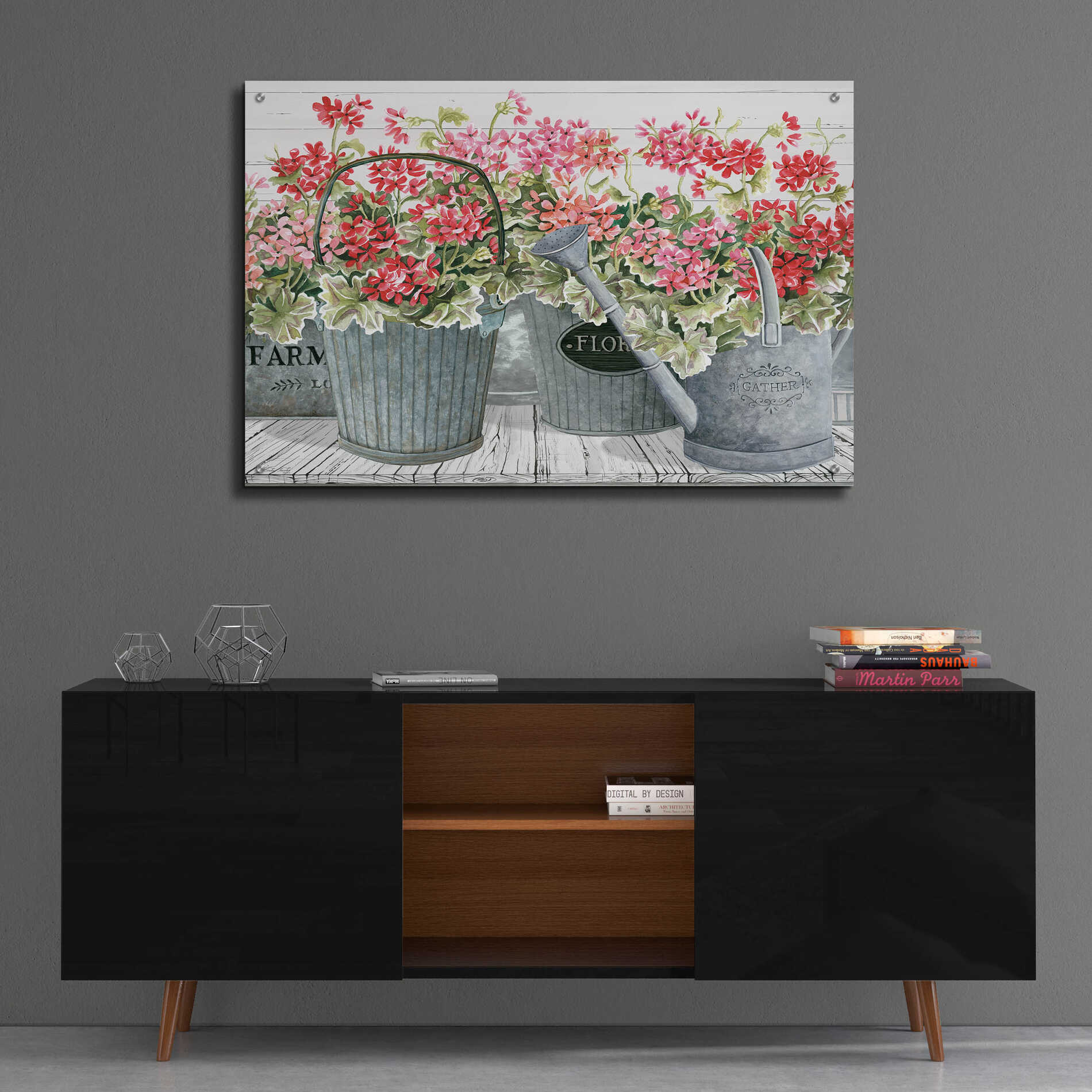 Epic Art 'Potted Geranium Mix II' by Cindy Jacobs, Acrylic Glass Wall Art,36x24