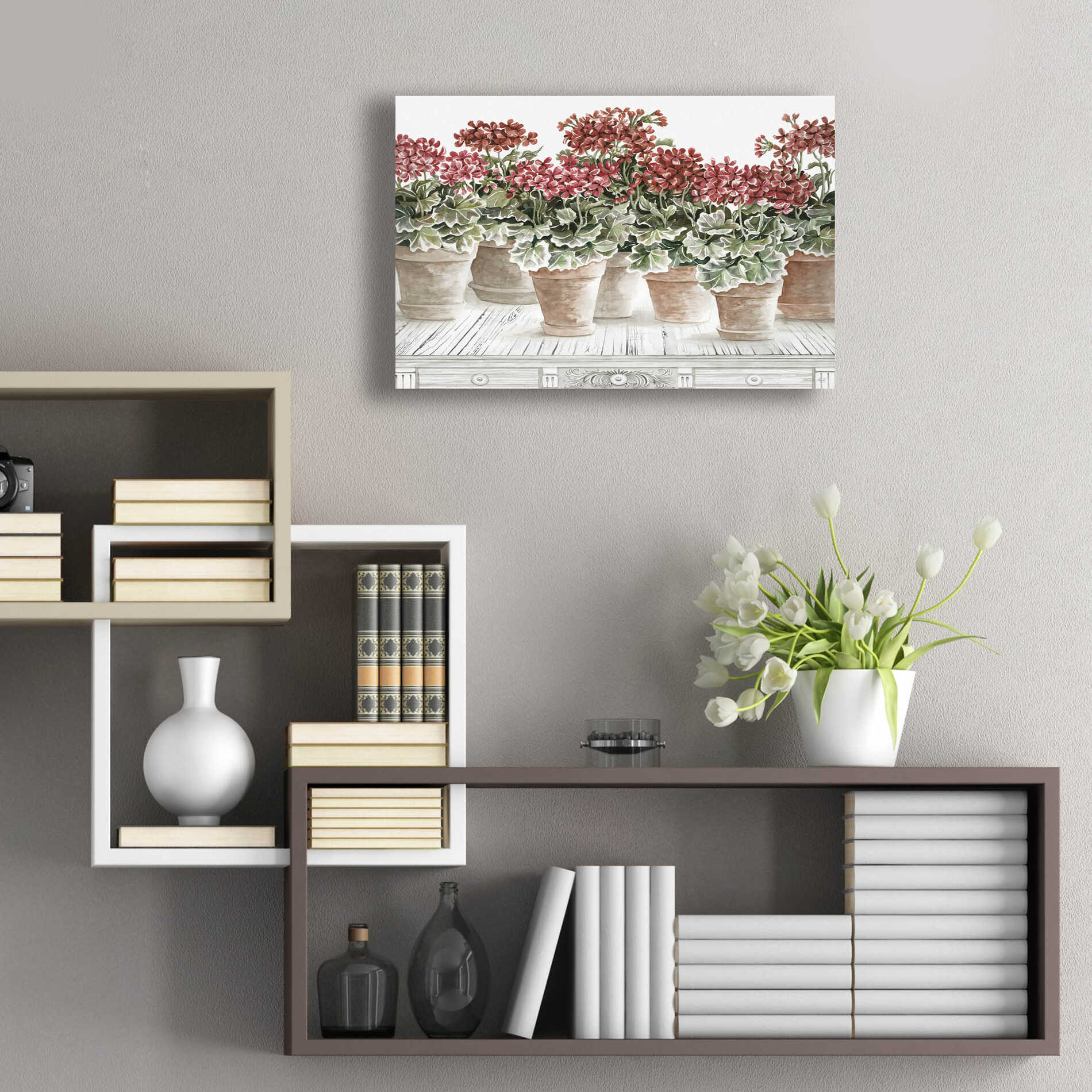 Epic Art 'Potted Geranium Mix III' by Cindy Jacobs, Acrylic Glass Wall Art,24x16