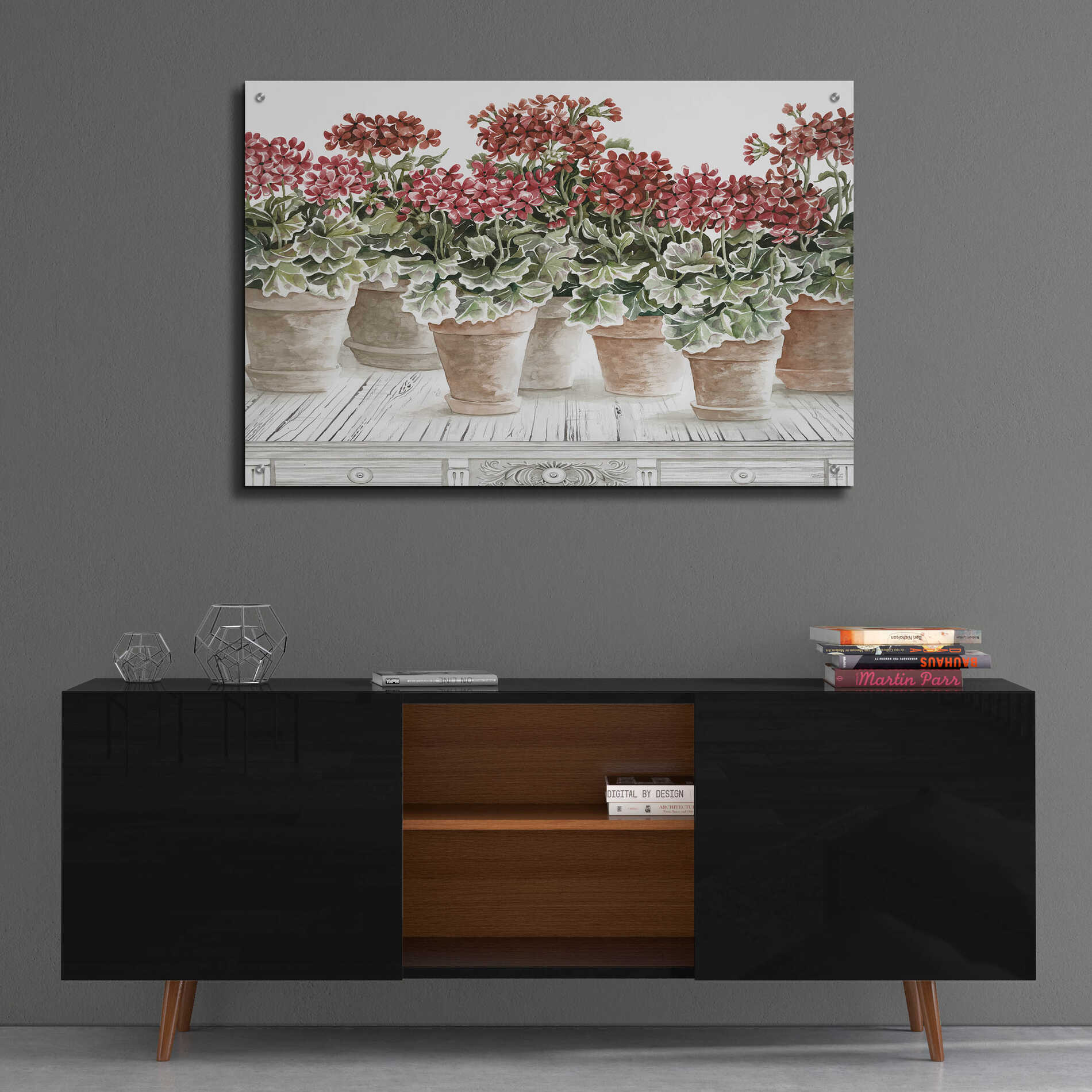 Epic Art 'Potted Geranium Mix III' by Cindy Jacobs, Acrylic Glass Wall Art,36x24