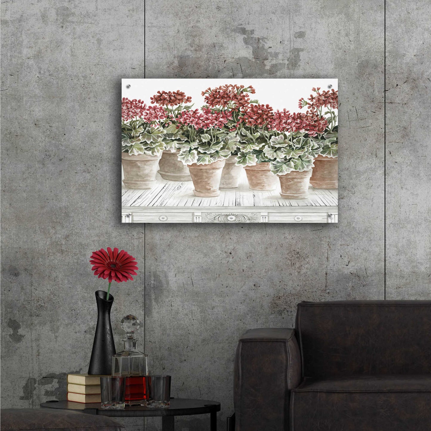 Epic Art 'Potted Geranium Mix III' by Cindy Jacobs, Acrylic Glass Wall Art,36x24