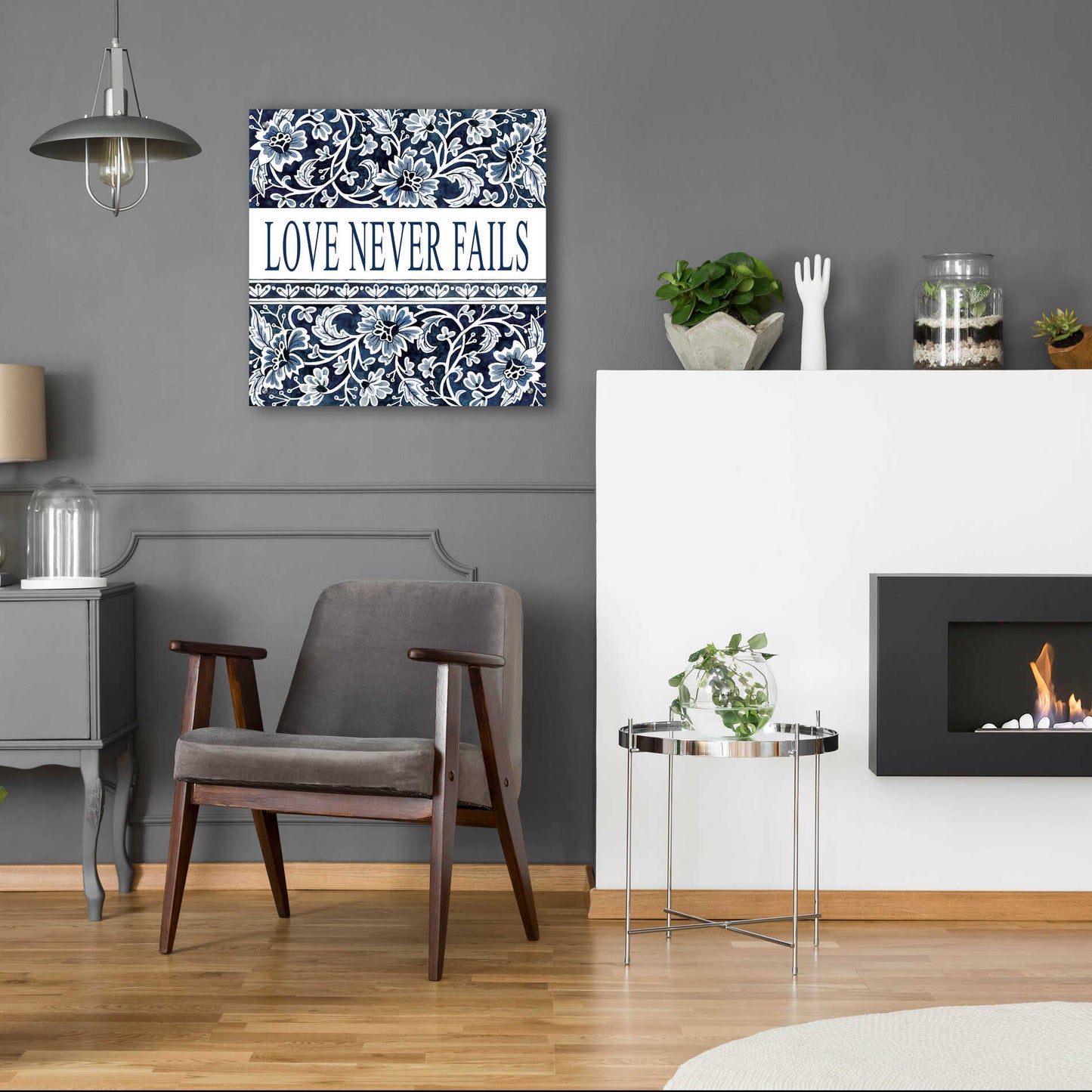 Epic Art 'Love Never Fails Navy' by Cindy Jacobs, Acrylic Glass Wall Art,24x24