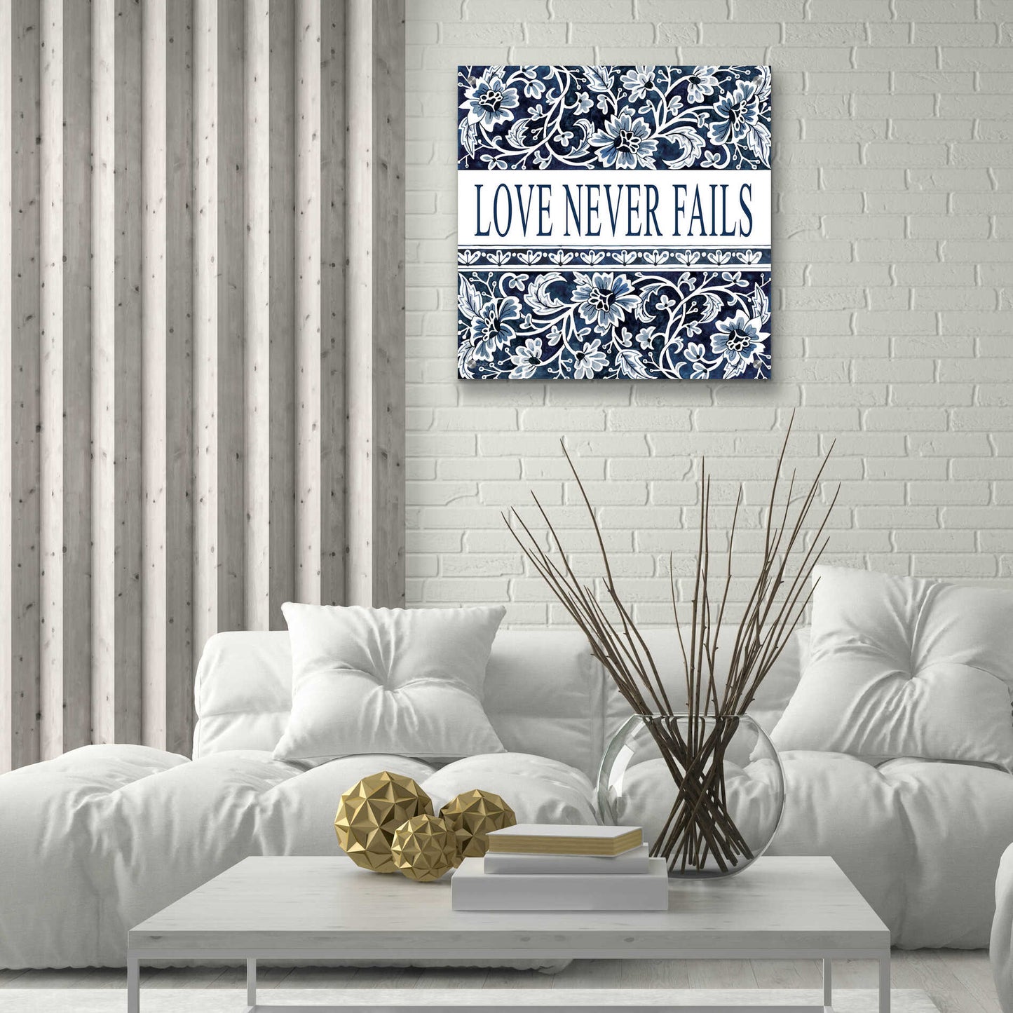 Epic Art 'Love Never Fails Navy' by Cindy Jacobs, Acrylic Glass Wall Art,24x24