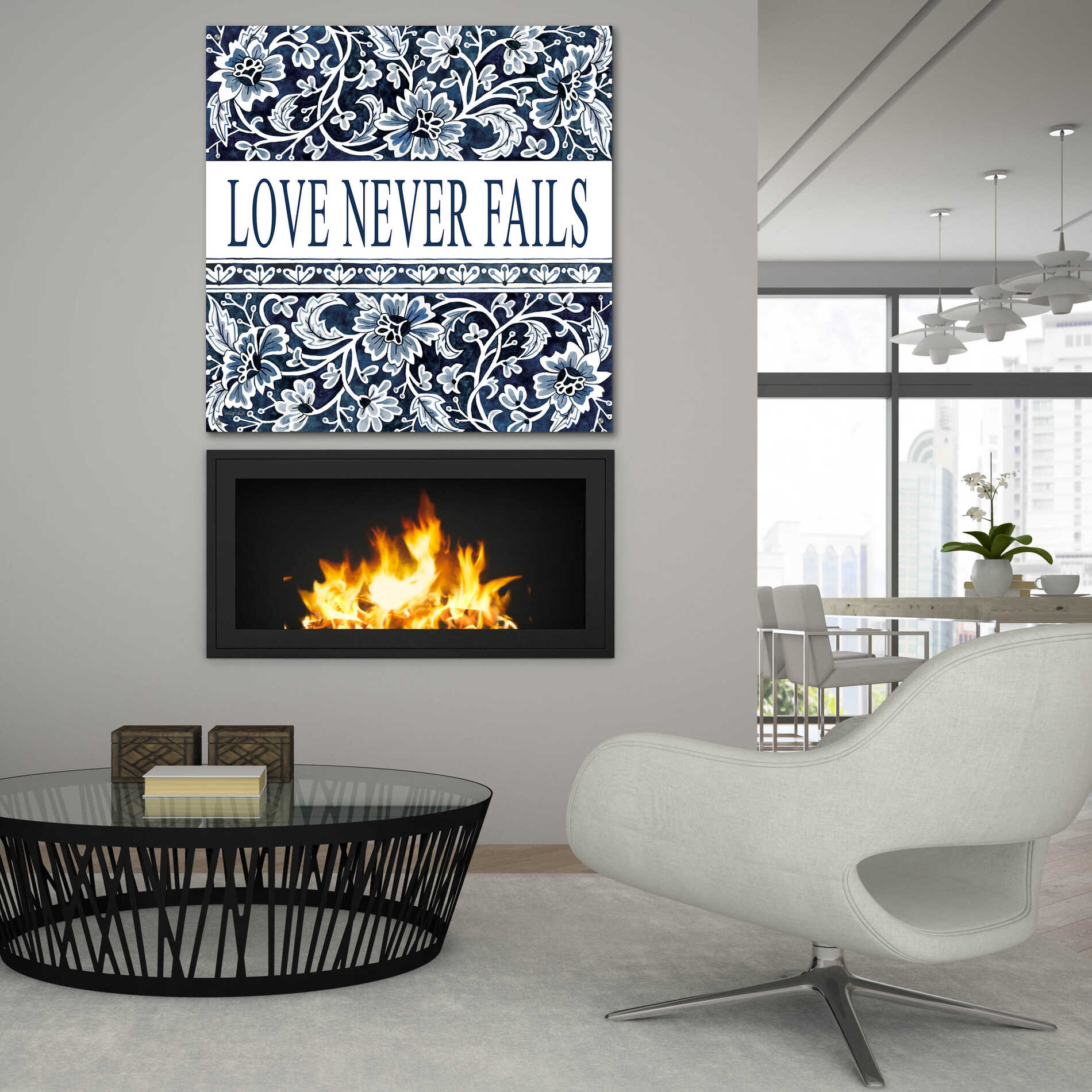 Epic Art 'Love Never Fails Navy' by Cindy Jacobs, Acrylic Glass Wall Art,36x36