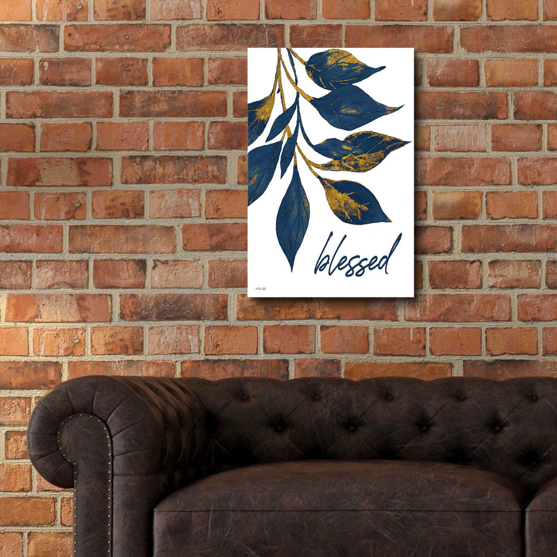 Epic Art 'Blessed Navy Gold Leaves' by Cindy Jacobs, Acrylic Glass Wall Art,16x24